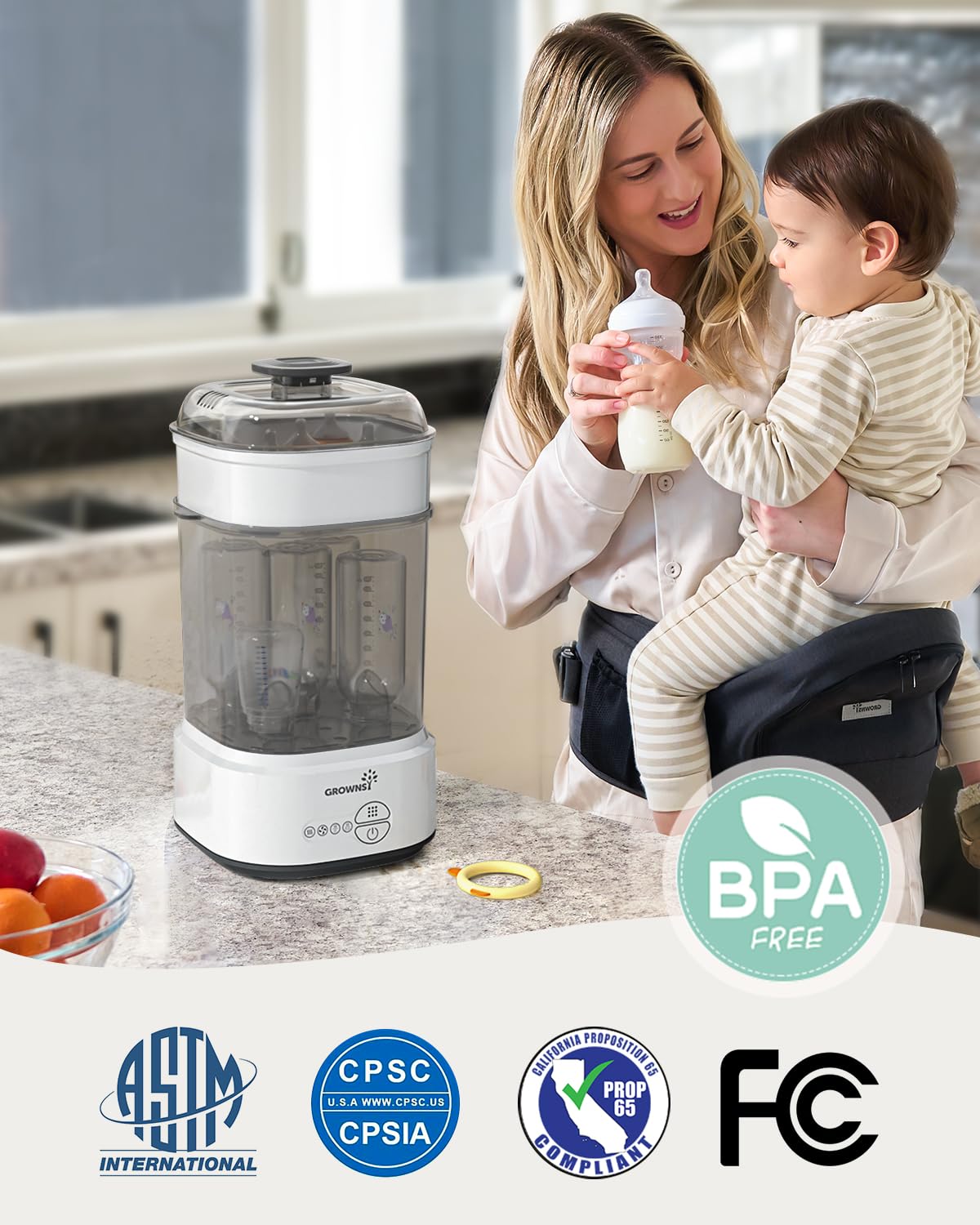 Electric Baby Bottle Sterilizer and Dryer - Compact Steam Sanitizer for Bottles, Pacifiers & Breast Pump Parts (Black) | Perfect for Nursery, Travel & Daily Baby Care