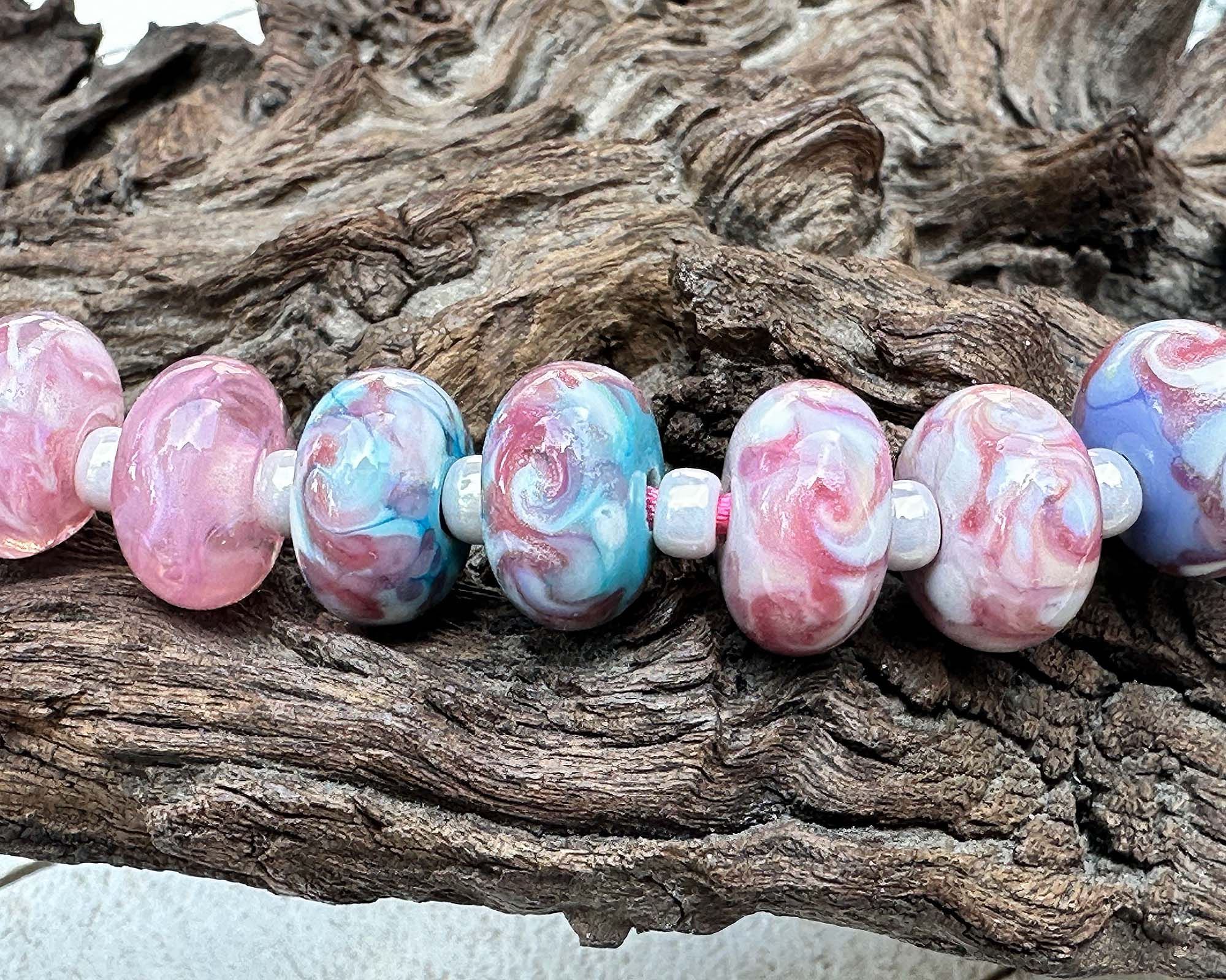 12 Pink Mosaic Twist Lampwork Glass Beads for Jewelry Making - DIY Bracelet, Necklace & Craft Projects - Boho Style Bead Mix (SRA) - Perfect for Handmade Gifts & Home Decor