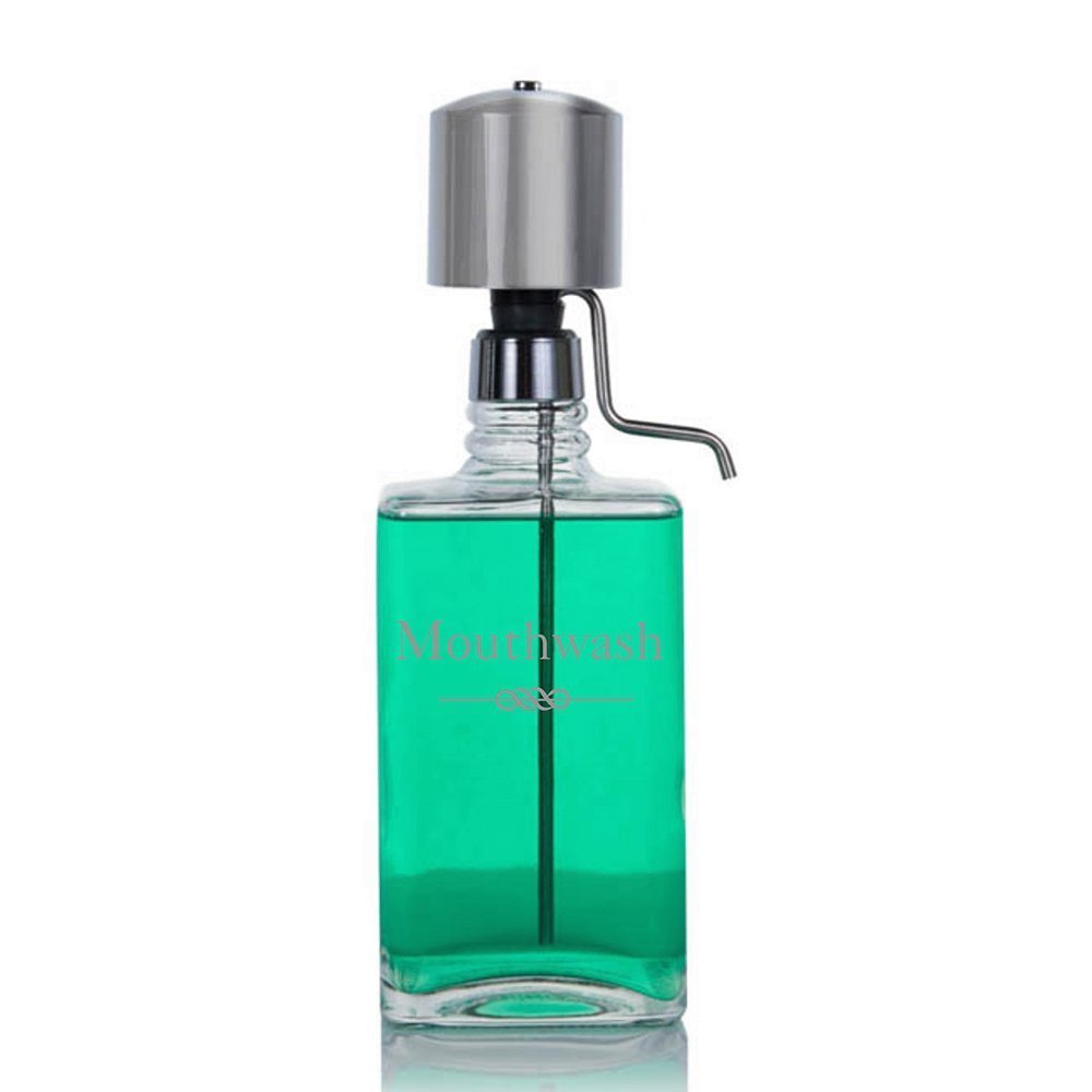 Lead-Free Crystal Mouthwash Dispenser with Chrome Pump - Perfect for Bathroom Countertops & Travel Oral Care