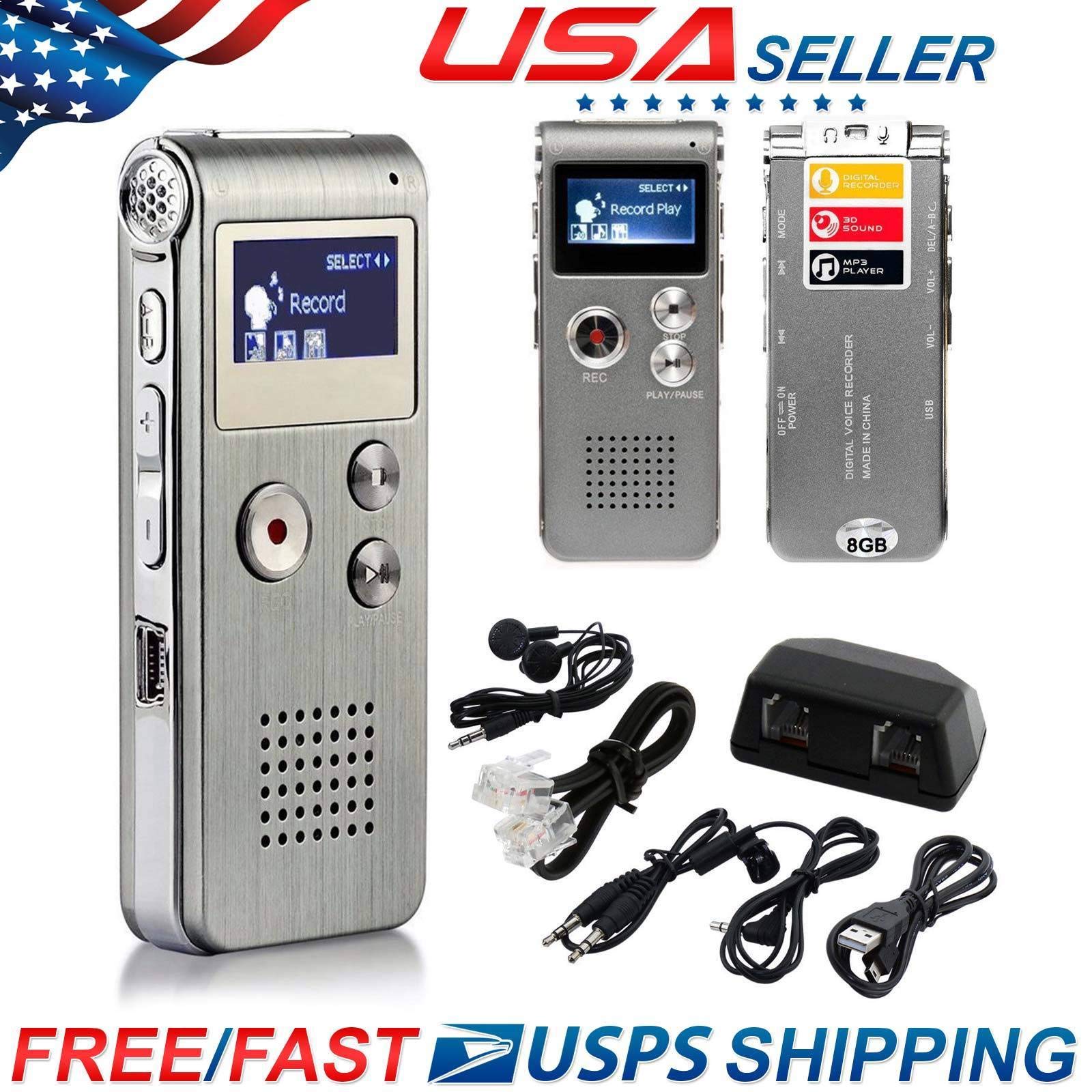 Voice Activated Mini Spy Recorder - 8GB Digital Audio Recorder, Dictaphone & MP3 Player for Lectures, Meetings & Secret Recording