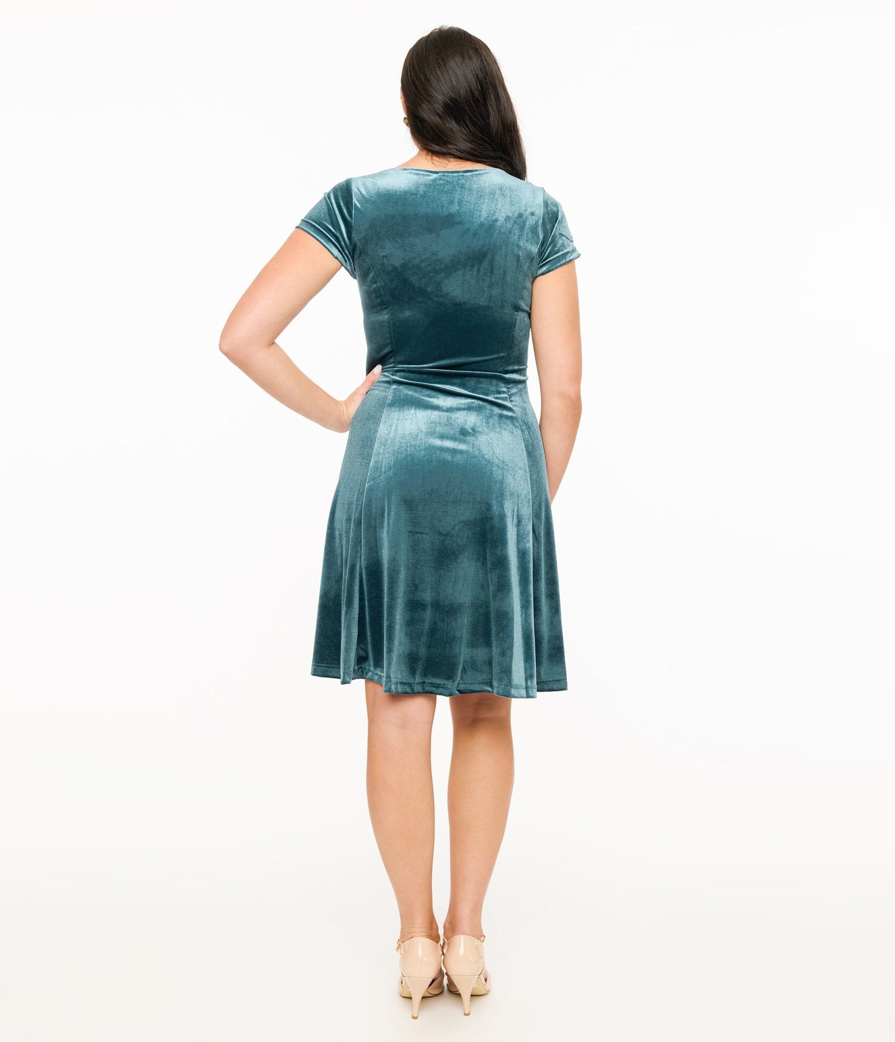 Teal Velvet Mini Dress for Women - Elegant Short Sleeve Party Cocktail Dress | Perfect for Night Out, Date Night, and Special Occasions
