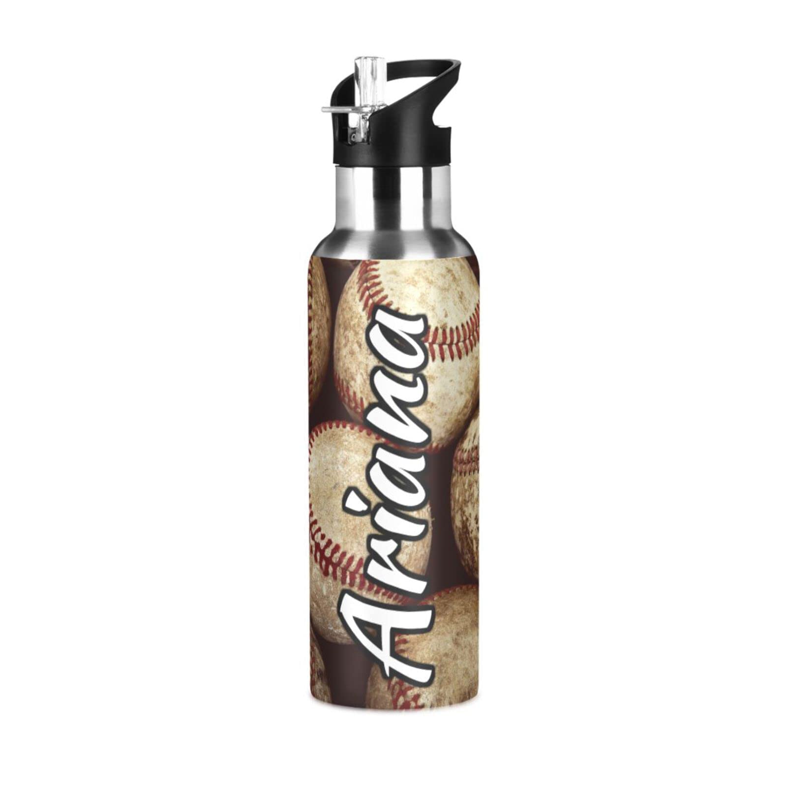 Custom Vintage Baseball Water Bottle with Straw Lid - 20oz Insulated Stainless Steel Double Wall Sports Water Bottle for Hiking, Gym & Outdoor Activities - Personalized Gift for Baseball Fans & Athletes