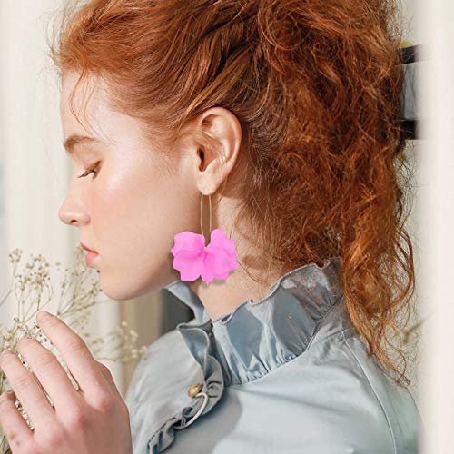 Boho Resin Flower Drop Earrings for Women - Summer Rose Petal Dangle Hoop Earrings - Acrylic Floral Jewelry for Casual Wear, Parties & Weddings