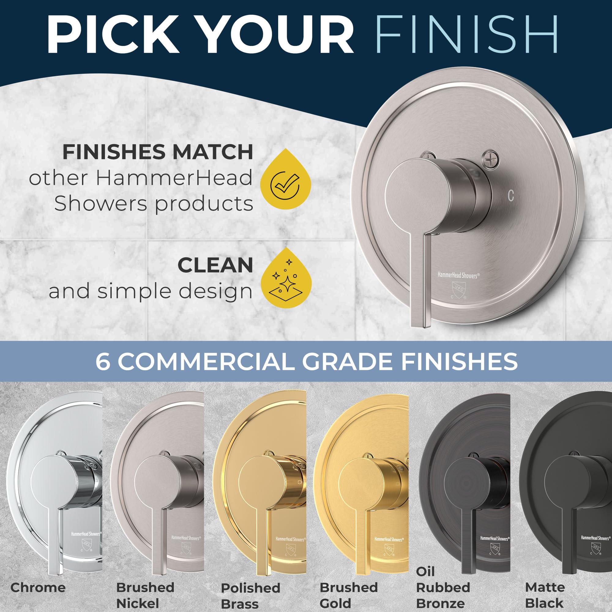 HammerHead Showers® ALL METAL Single-Handle Shower Valve & Trim Kit in Brushed Nickel - Pressure Balance Valve with Temperature & Volume Control - Complete Rough-In Shower System for Bathroom Remodel & New Construction - Perfect for Modern Home Upgrades & Spa-Like Shower Experience