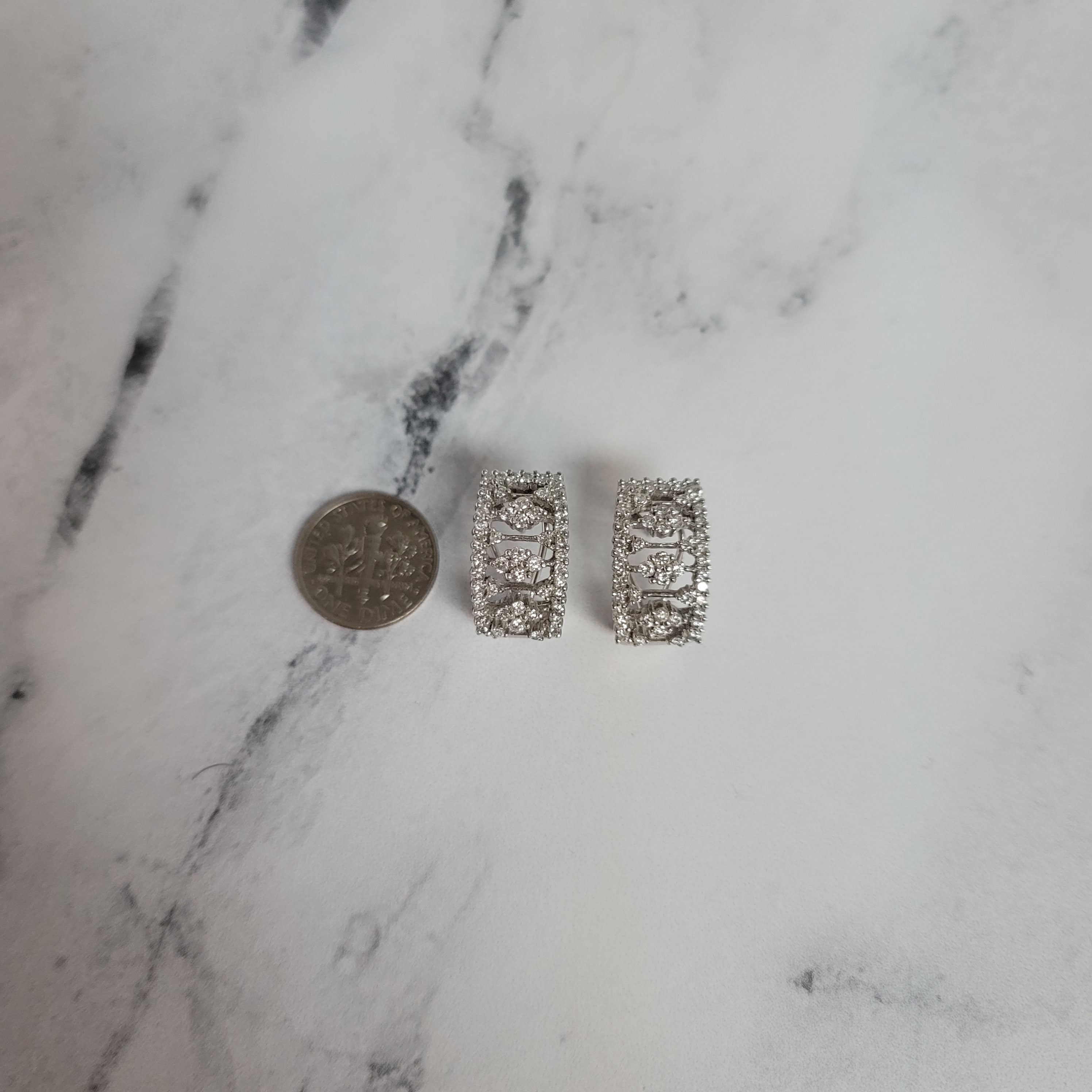 Vintage Style Diamond Pave Earrings 14k White Gold - Elegant Dangle Earrings for Women, Perfect for Weddings, Parties & Special Occasions