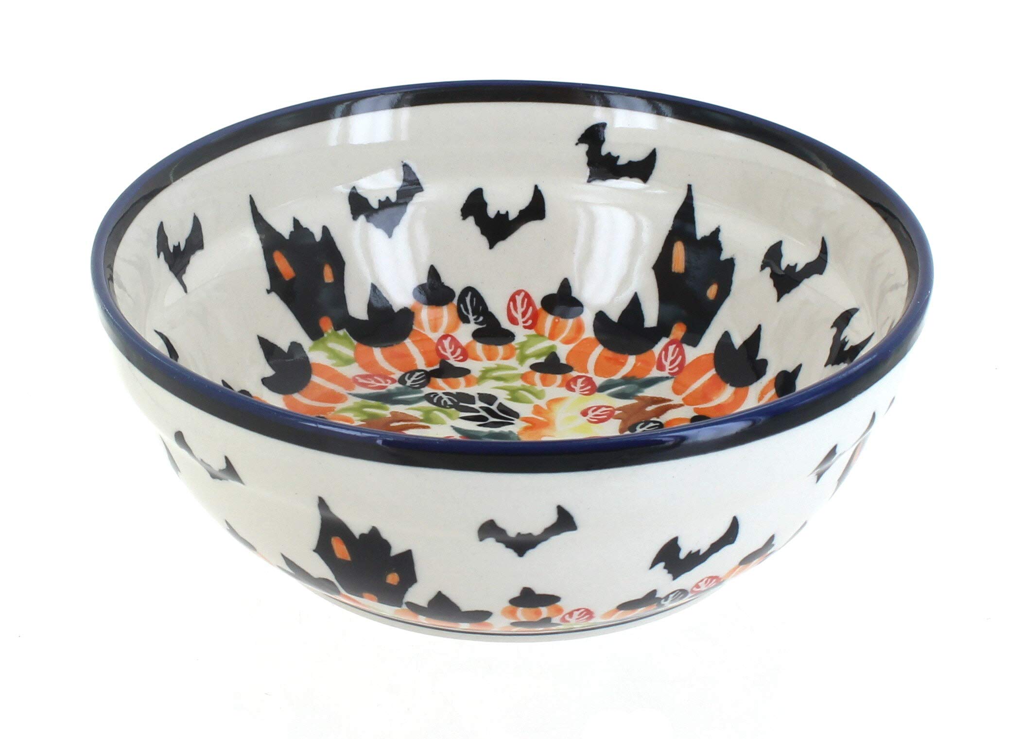 Handmade Blue Rose Polish Pottery Haunted House Bowl - Ceramic Cereal & Soup Bowl for Halloween Decor, Kitchen & Dining Use - Perfect for Spooky Themed Parties, Breakfast, and Unique Gift Ideas