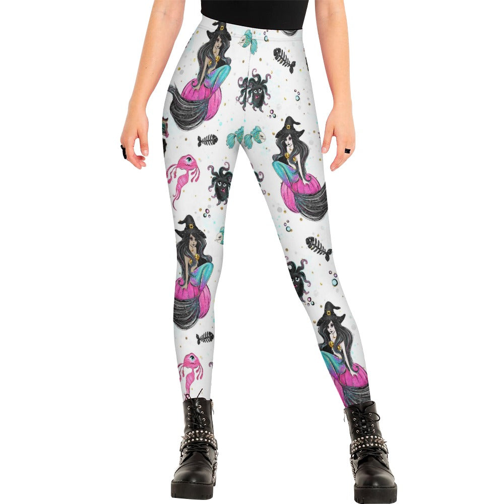 Gothic Mermaid Witch Leggings - Dark Fantasy Fish Scale Print Yoga Pants for Women | Perfect for Halloween Costumes, Cosplay & Gothic Fashion