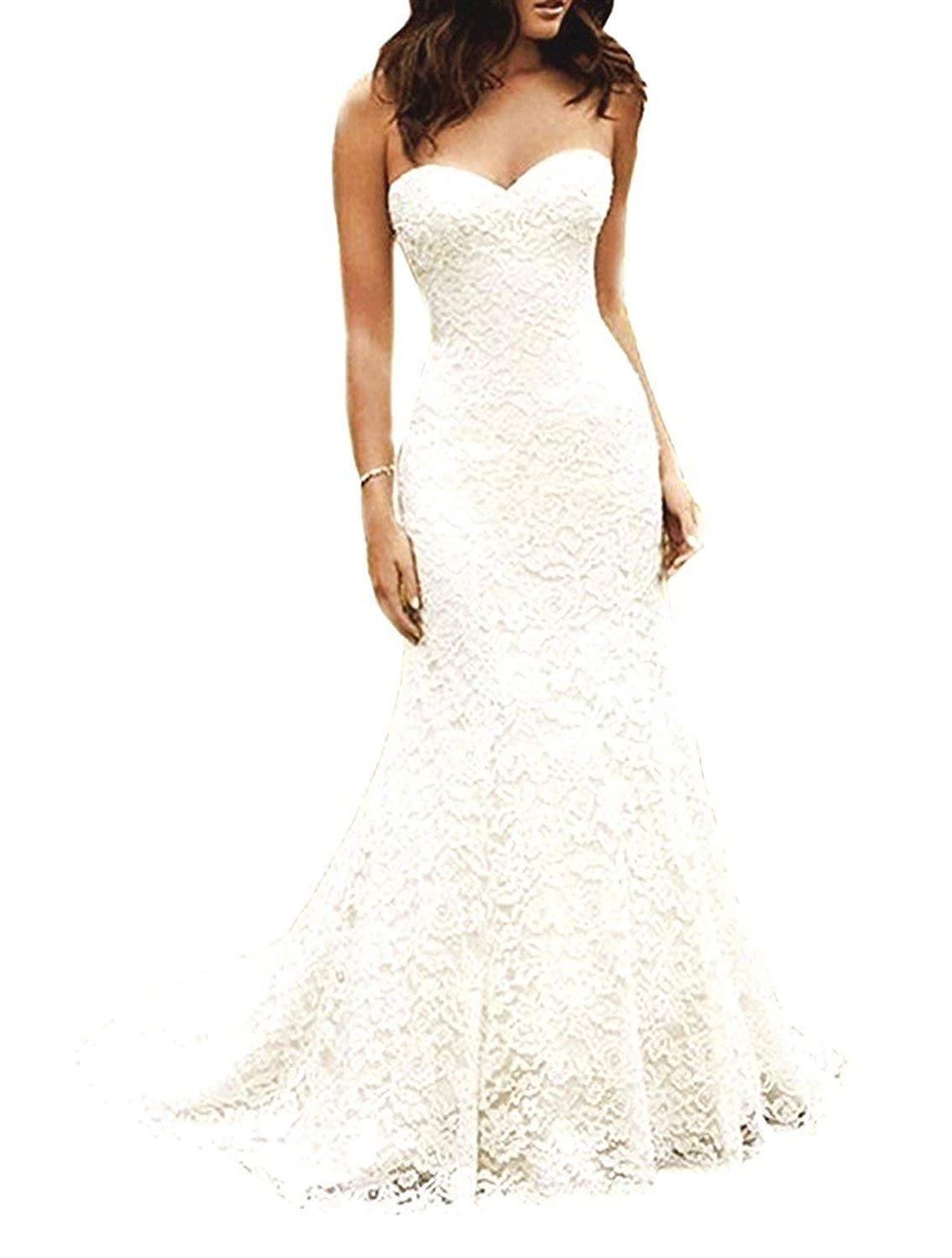 Elegant Sweetheart Neckline Full Lace Beach Wedding Dress for Women - Bohemian Mermaid Bridal Gown for Destination Weddings & Beach Ceremonies