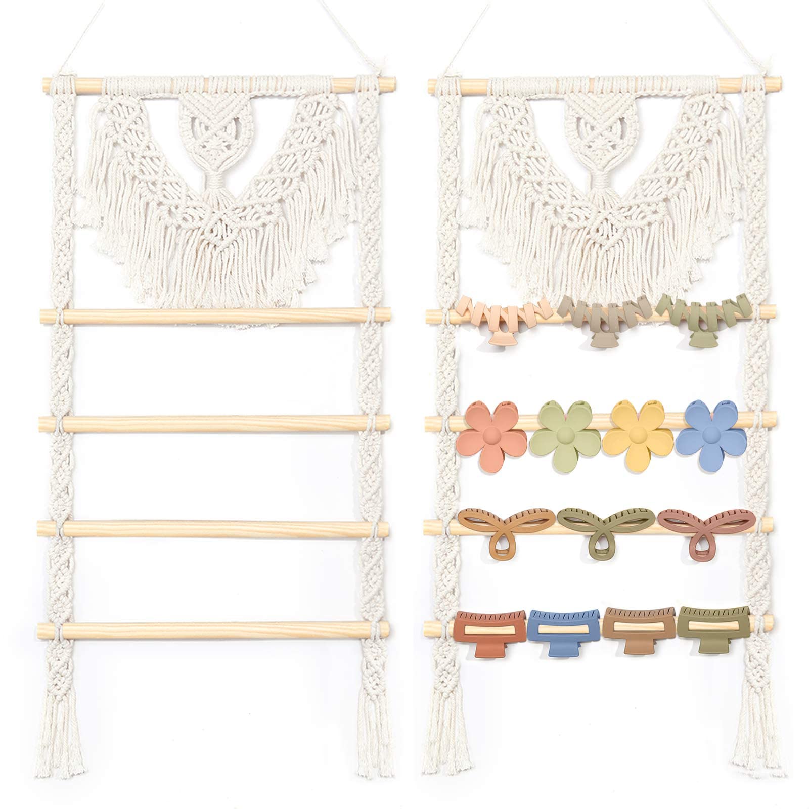 Boho Macrame Hair Claw Clip Organizer - Wall Mounted Hair Accessory Holder for Women & Girls | Perfect for Bedroom, Bathroom, Closet & Door Decor Organization