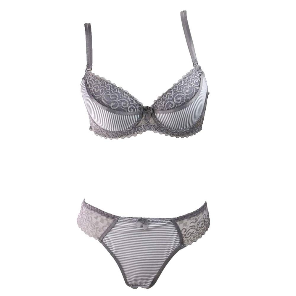 Swbreety Women's Lace Bra and Panty Set - Striped Lingerie with Bowknot & Underwire - Comfortable Sexy Underwear for Date Night, Wedding, Special Occasions
