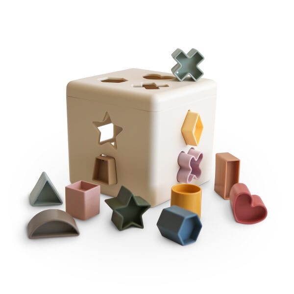 Mushie Wooden Shape Sorting Box - Montessori Learning Toy for Toddlers - Educational Shape Sorter for Kids Ages 1-3 - Perfect for Preschool Learning & Playtime Activities