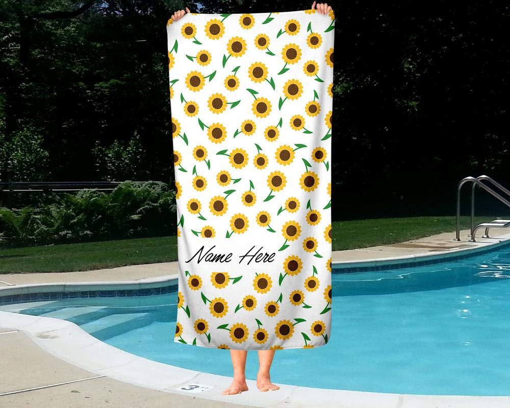 Personalized Sunflower Towel for Kids & Adults - Custom Flower Beach, Pool & Bath Towel for Toddler, Baby, Boys & Girls | Perfect for Travel, Swimming & Spa Days