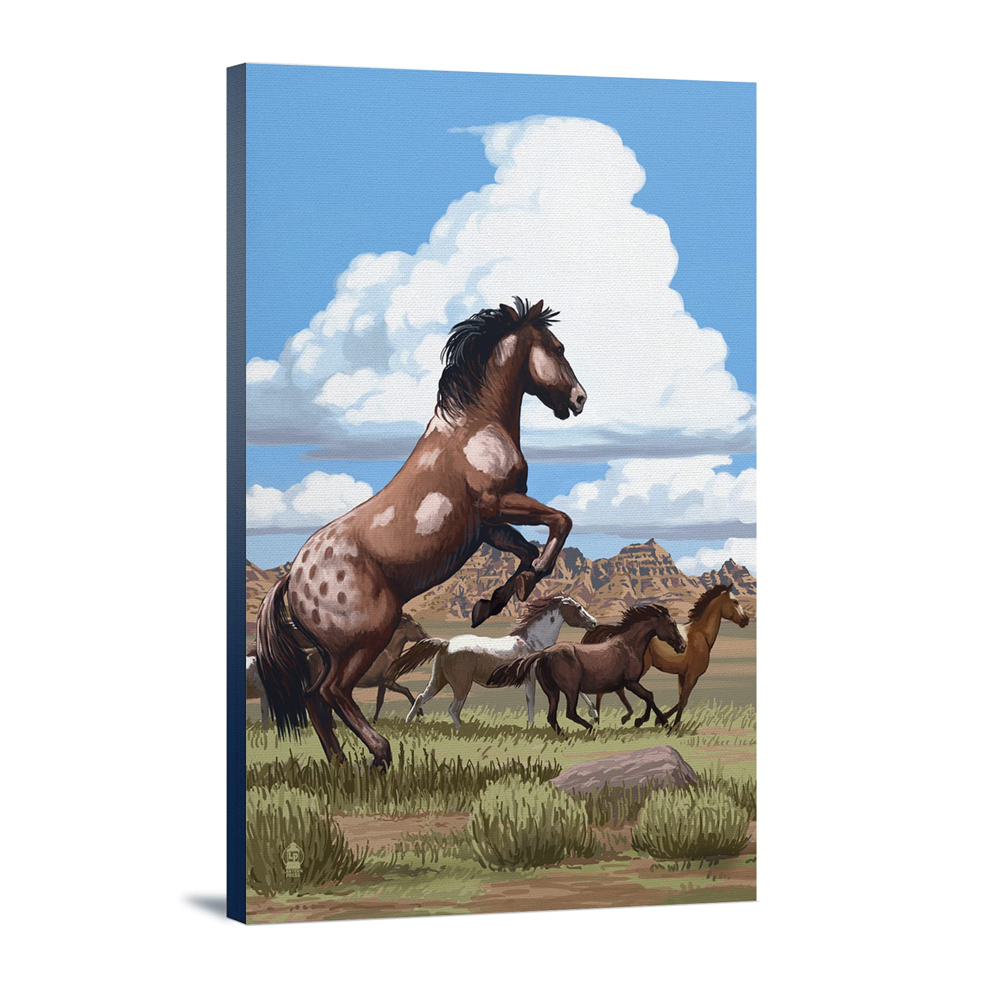 Lantern Press Wild Horses and Buttes Wall Art - 16x24 Wrapped Canvas Print for Home & Office Decor | Western Landscape Painting for Living Room, Bedroom, or Cowboy Themed Spaces