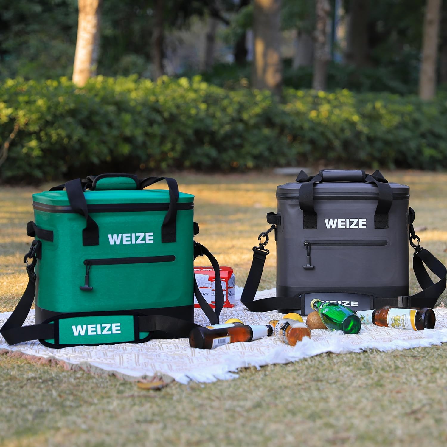 WEIZE 24 Can Soft Cooler - 15L Insulated Leak Proof Floating Ice Chest with Heavy Duty Zipper, Portable Lunch Bag for Camping, Beach, Picnic & Outdoor Activities