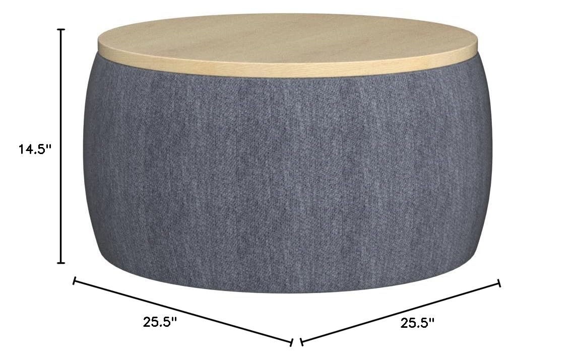 Modern Round Storage Ottoman with Wooden Lid - Handmade Circle Coffee Table, End Table & Footstool for Living Room - Dark Gray - Perfect for Small Spaces, Home Decor & Extra Seating