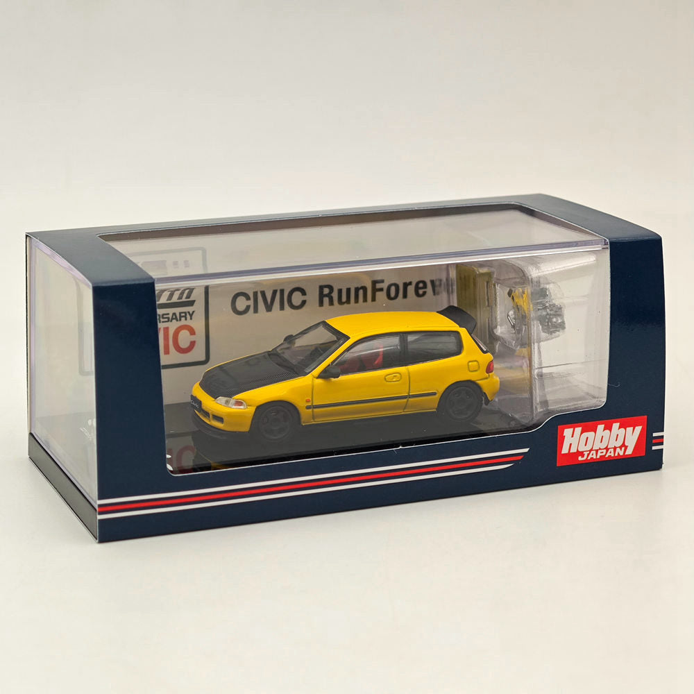 1/64 Honda CIVIC (EG6) JDM Style Custom Diecast Model Car with Engine Display - Yellow HJ642017AY - Collectible Scale Model for Car Enthusiasts | Perfect for Display, Gifts, and Hobby Collections (Ships from USA)