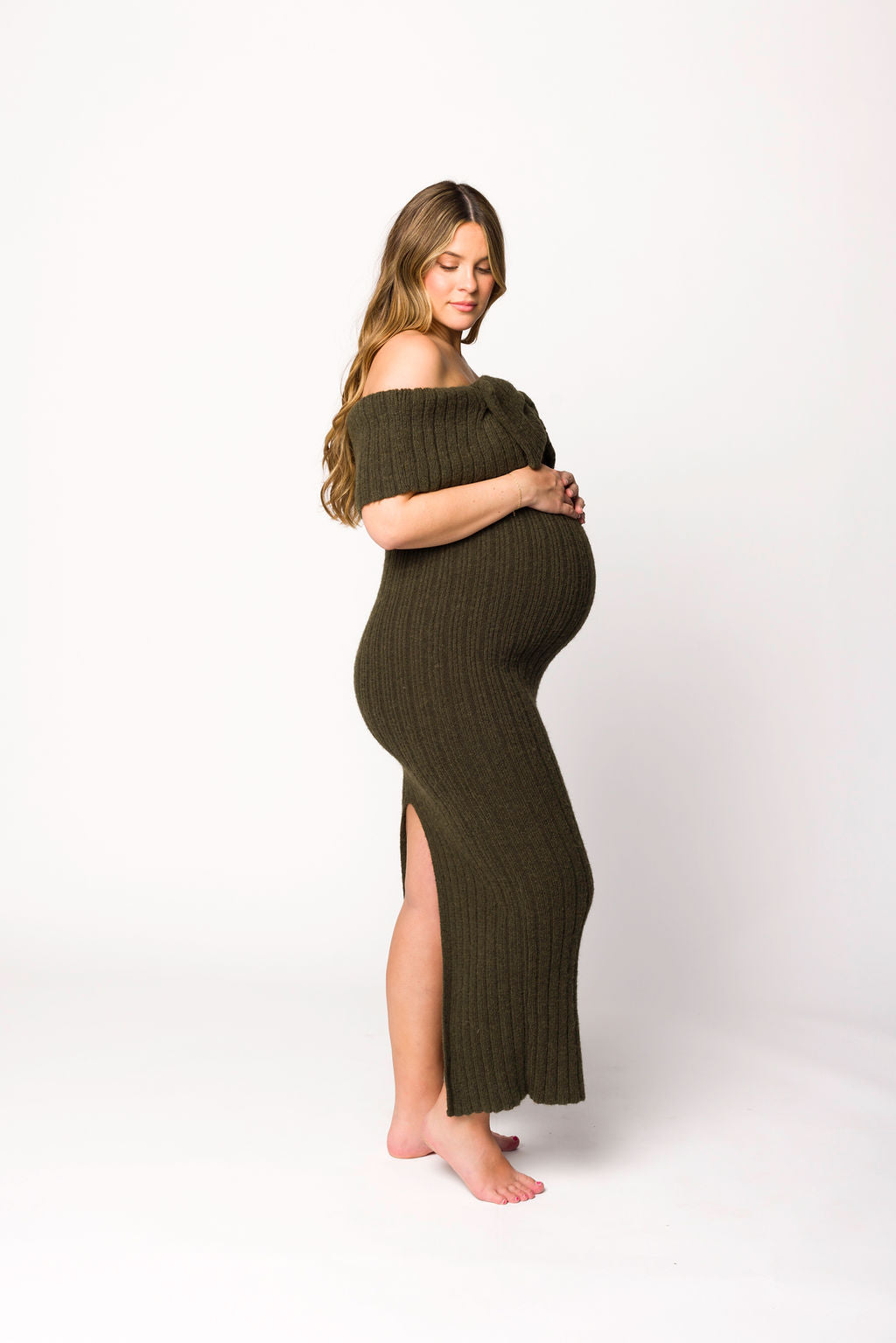 Aston Bow Front Maxi Sweater Dress in Dark Green - Bump Friendly Maternity Dress for Pregnancy, Nursing & Postpartum | Cozy Winter Outfit for Women