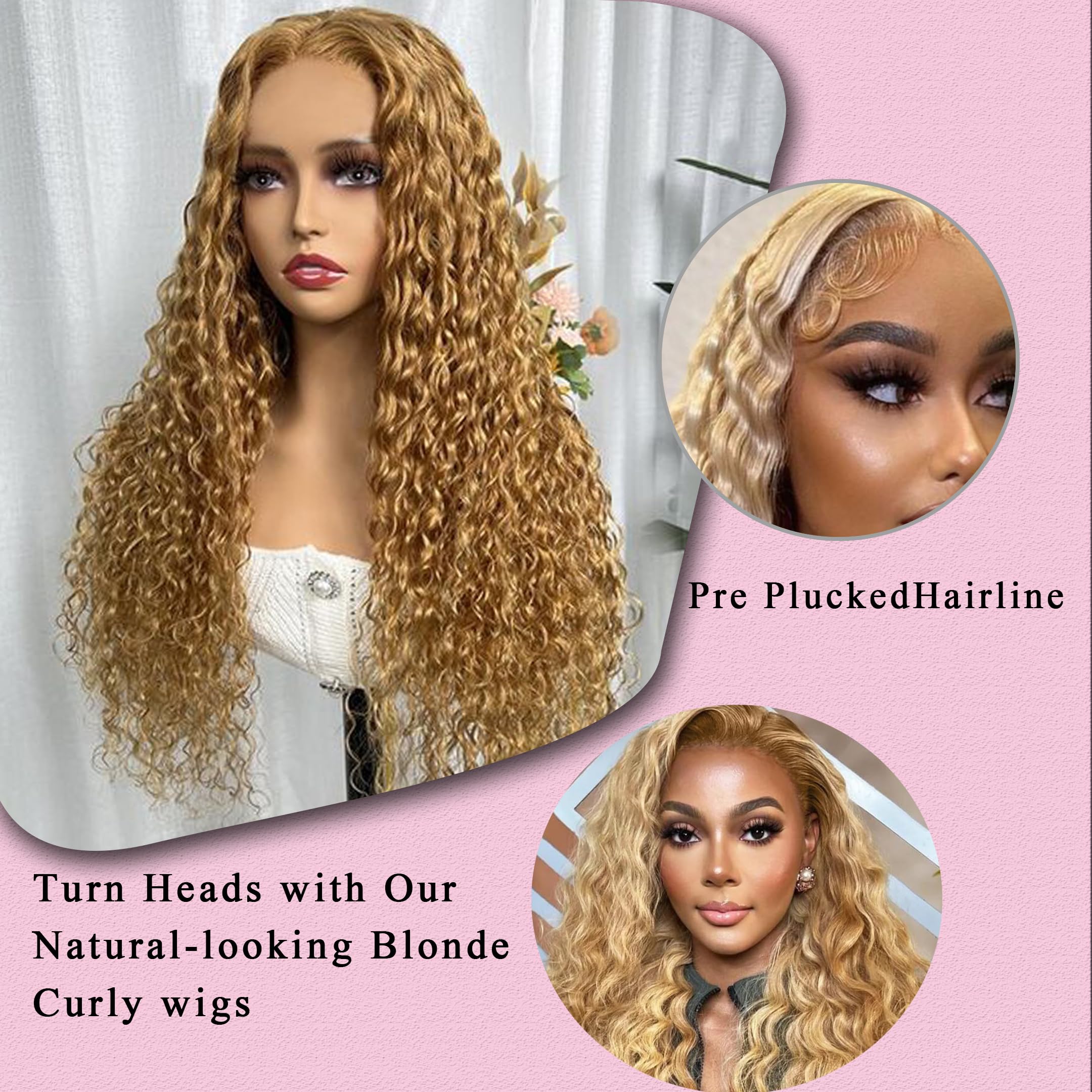 Honey Blonde 26 Inch Deep Wave Lace Front Wig - 13x6 HD Transparent Lace Frontal Human Hair Wig with Pre-Plucked Hairline & 180% Density for Women | Perfect for Daily Wear, Cosplay, and Special Occasions