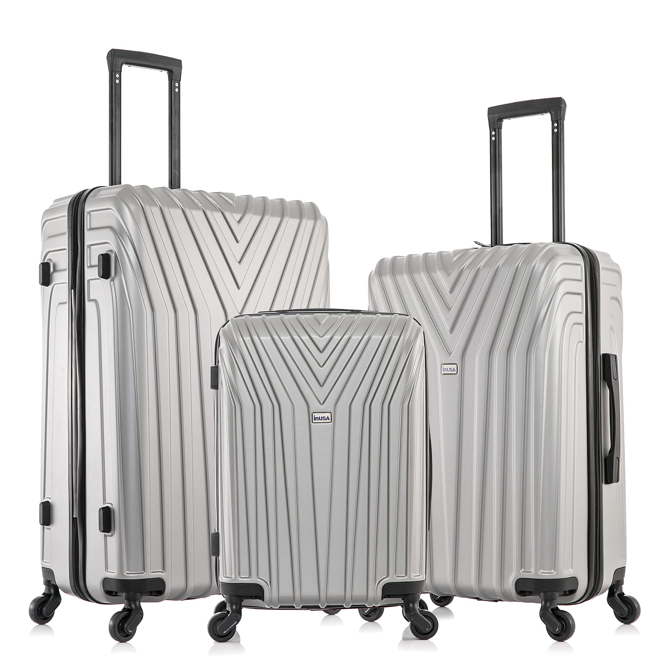 InUSA VASTY 3-Piece Hardshell Spinner Luggage Set (20in, 24in, 28in) - Lightweight Durable Suitcase with Trolley Handle for Air Travel, Business Trips & Family Vacations - Grey