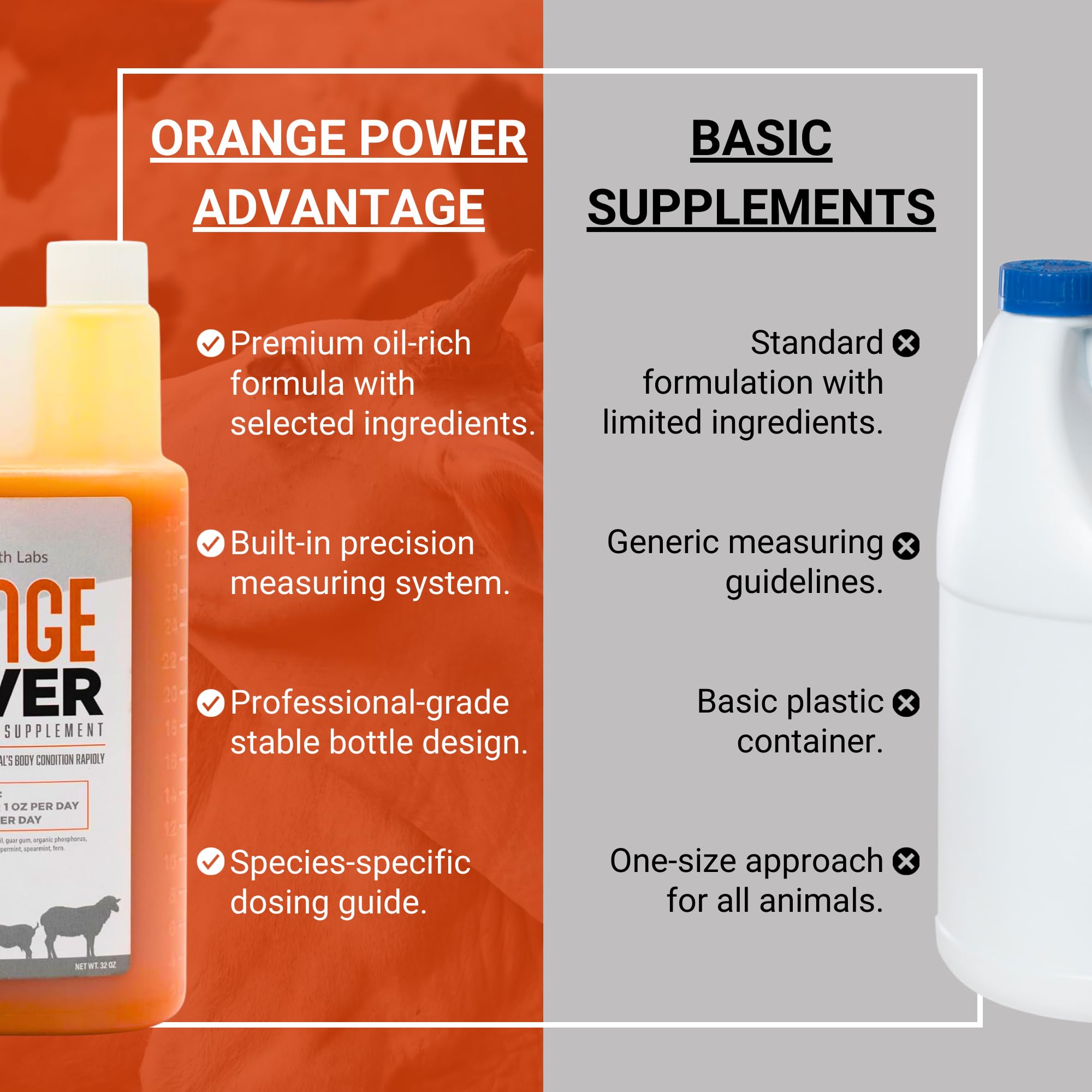 Premium Orange Power Nutrient Supplement for Show Cattle, Sheep, Goats & Pigs - Liquid Appetite Stimulant & Performance Booster with Vitamin B12 & Phosphorus (32 Fl Oz) - Ideal for Livestock Shows, Farm Animals & Veterinary Care