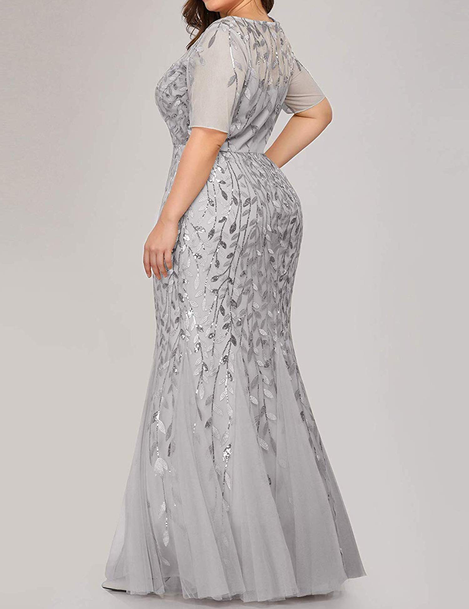 Elegant Plus Size Women's Sequin High Waist Maxi Dress for Evening Parties & Formal Events - Short Sleeve Prom Gown for Special Occasions & Black Tie Gatherings