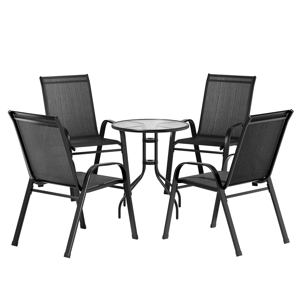 5-Piece Black Bistro Set - Stackable Outdoor Patio Table and Chairs for Garden, Backyard, Poolside & Balcony Dining | Weather-Resistant Outdoor Furniture