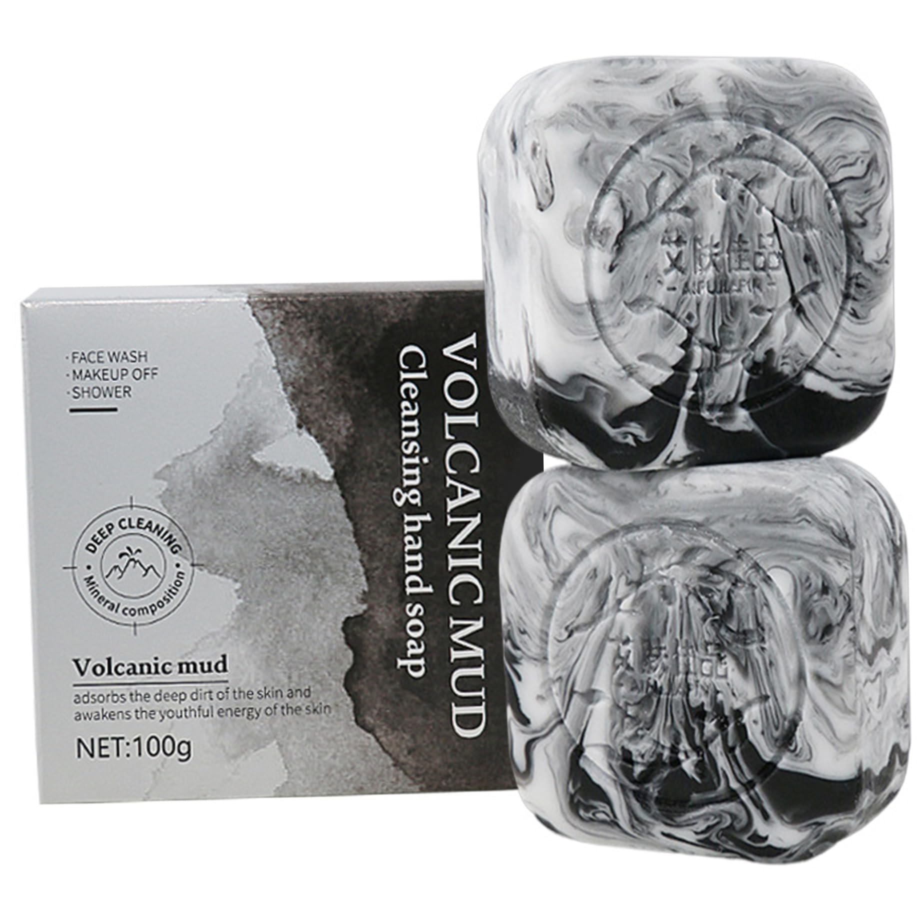 **2-Pack 100g Volcanic Clay & Charcoal Soap Bar for Acne-Prone Skin - Natural Oil Control & Moisturizing Face & Body Wash for Men & Women - Deep Cleansing Scalp, Face & Body Care - Ideal for Oily Skin, Blackheads & Breakouts**