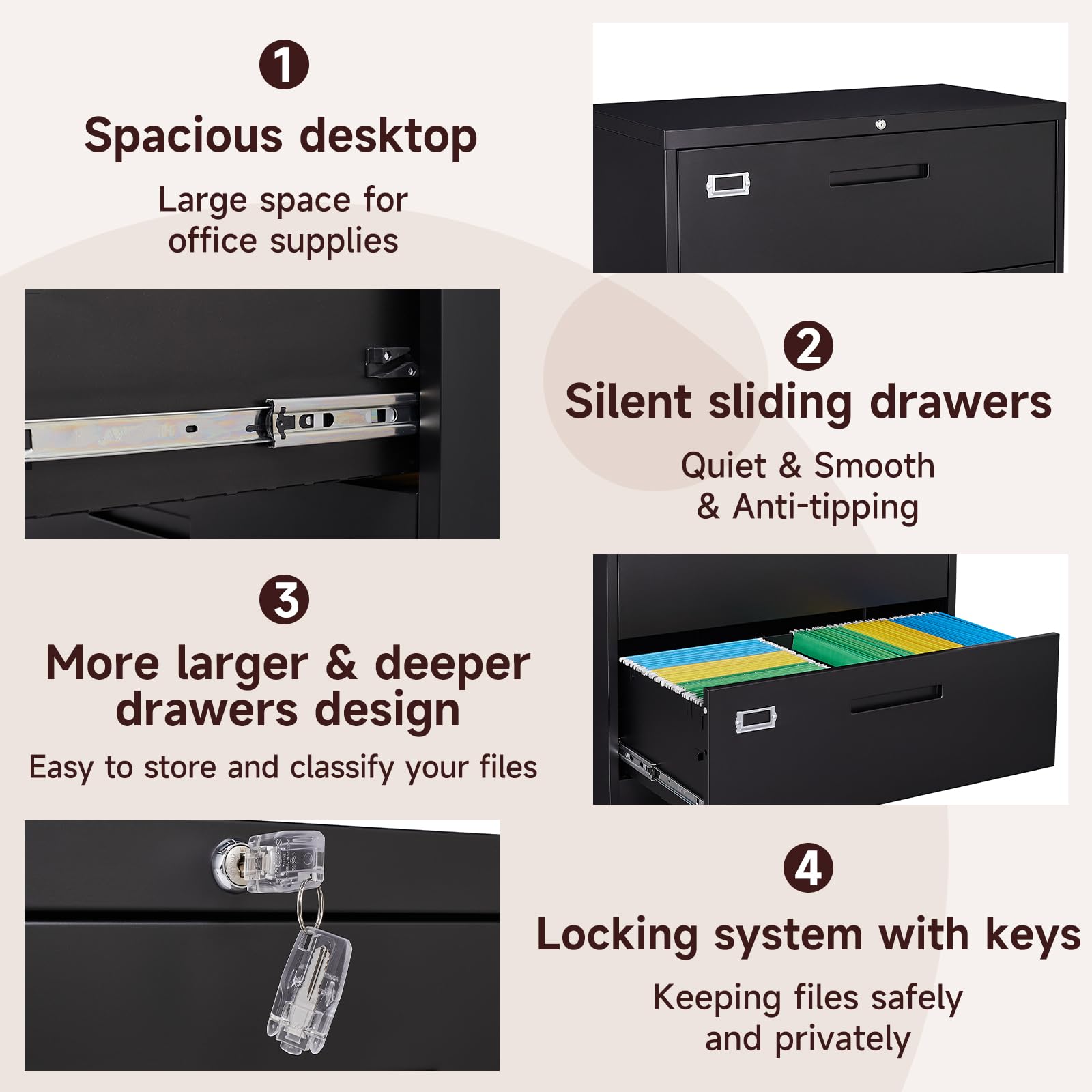 5-Drawer Metal Lateral File Cabinet with Lock - 64
