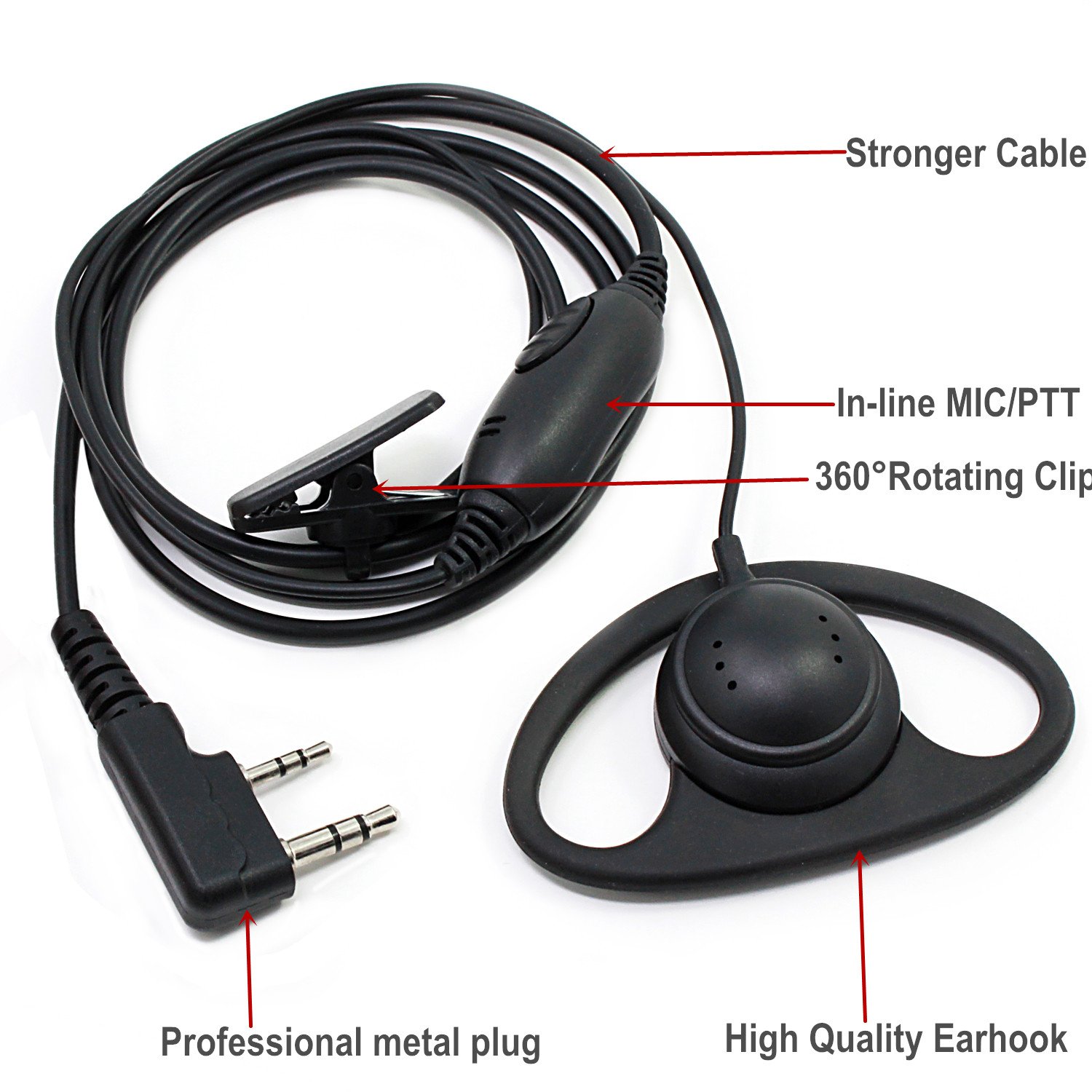 abcGoodefg 2-Way Radio Earpiece Headset with PTT Mic - 5 Pack | Compatible with UV5R, 888S, UV-82HP, BF-F8HP, Kenwood, Retevis H-777, RT21, RT22 Radios | Ideal for Security, Construction & Outdoor Activities