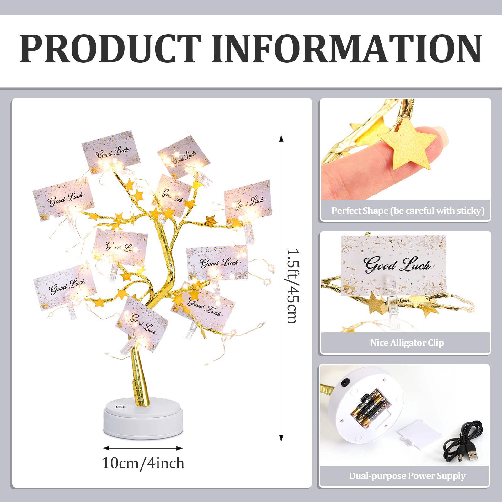 Coume LED Money Tree Gift Card Holder - 15 Clear Clips, Gold/Silver Tabletop Display with Birch Twig for Wedding, Birthday, Anniversary - Perfect for Party Decorations & Gift Presentations