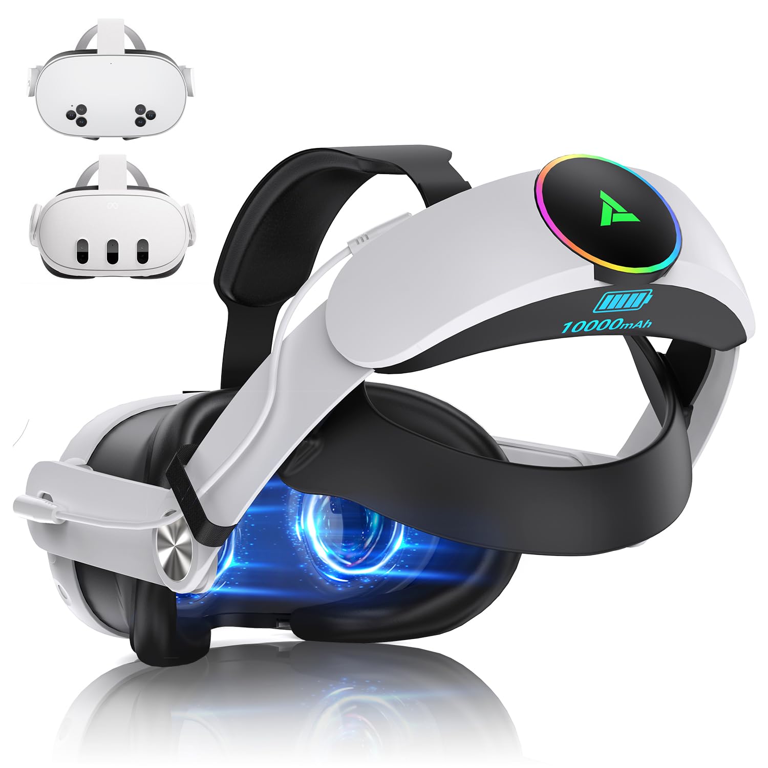 Foscomax RGB VR Head Strap for Oculus/Meta Quest 3/3S - 10000mAh Rechargeable Battery, Adjustable Elite Strap Extends Playtime 4-6 Hours - Compatible with Quest 3/3S Accessories - Perfect for Extended VR Gaming and Immersive Experiences