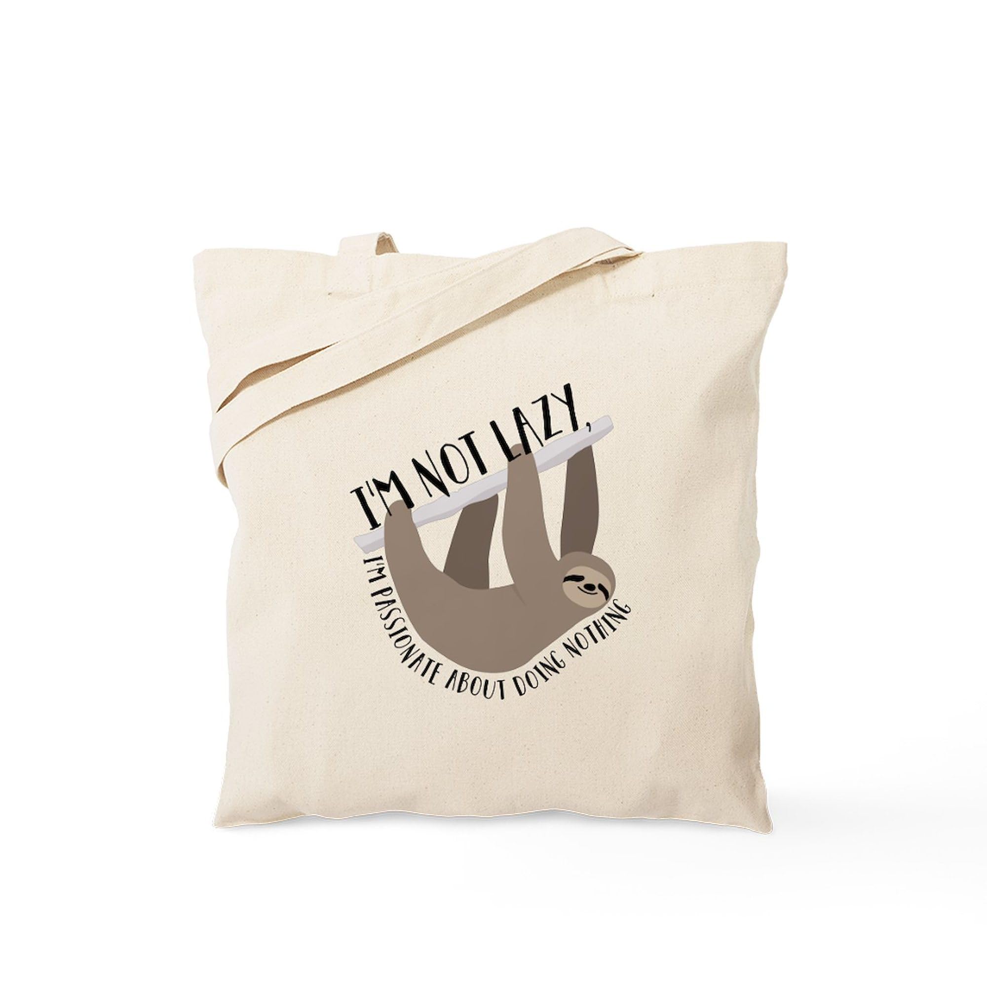Sloth Tote Bag - Natural Canvas Reusable Shopping Bag with 'I'm Not Lazy' Print | Eco-Friendly Grocery Tote for Beach, Work & Daily Use | Funny Sloth Gift Idea