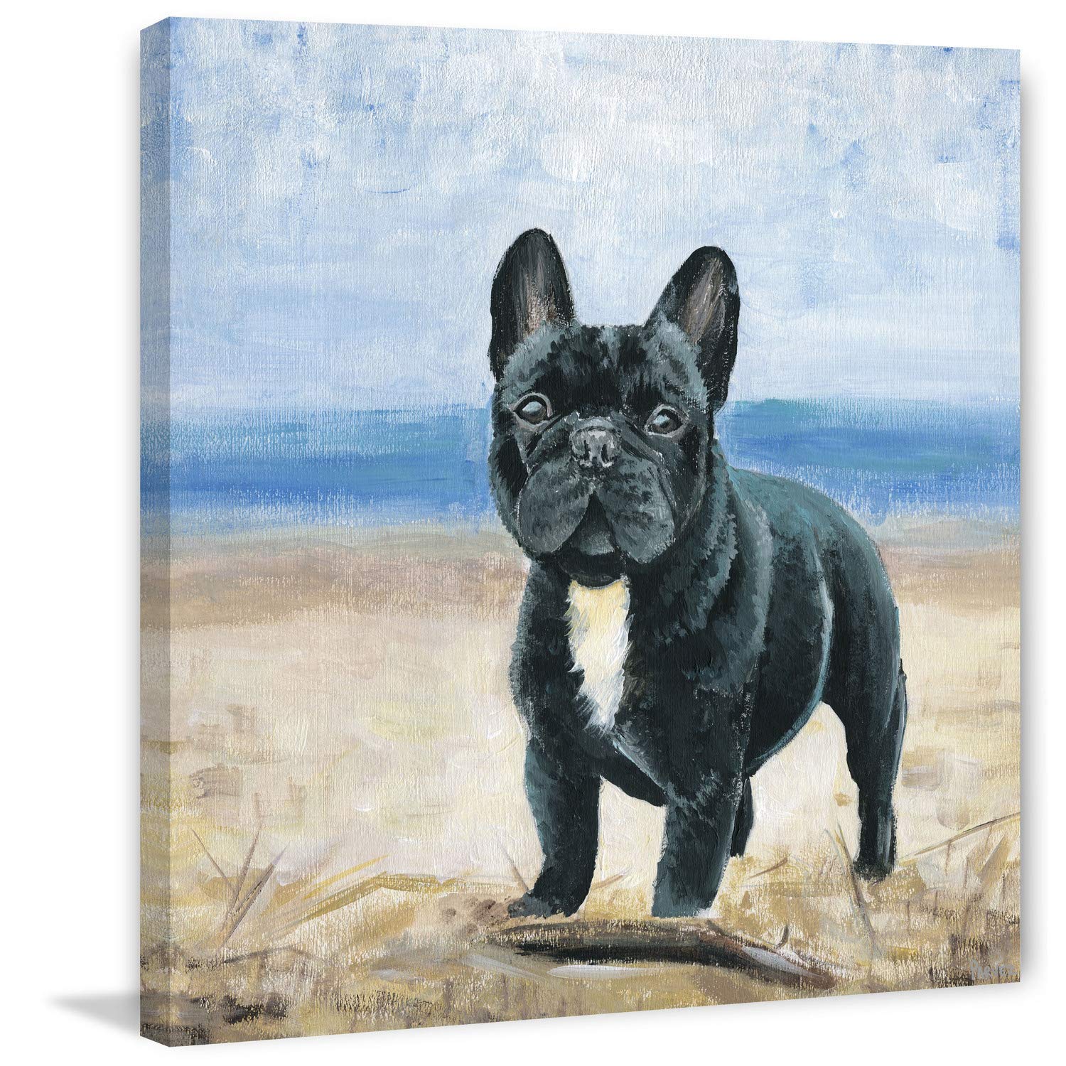 Parvez Taj Bulldog by The Beach Canvas Art Print - 18x18 Inch Wrapped Canvas Wall Decor for Living Room, Bedroom & Office
