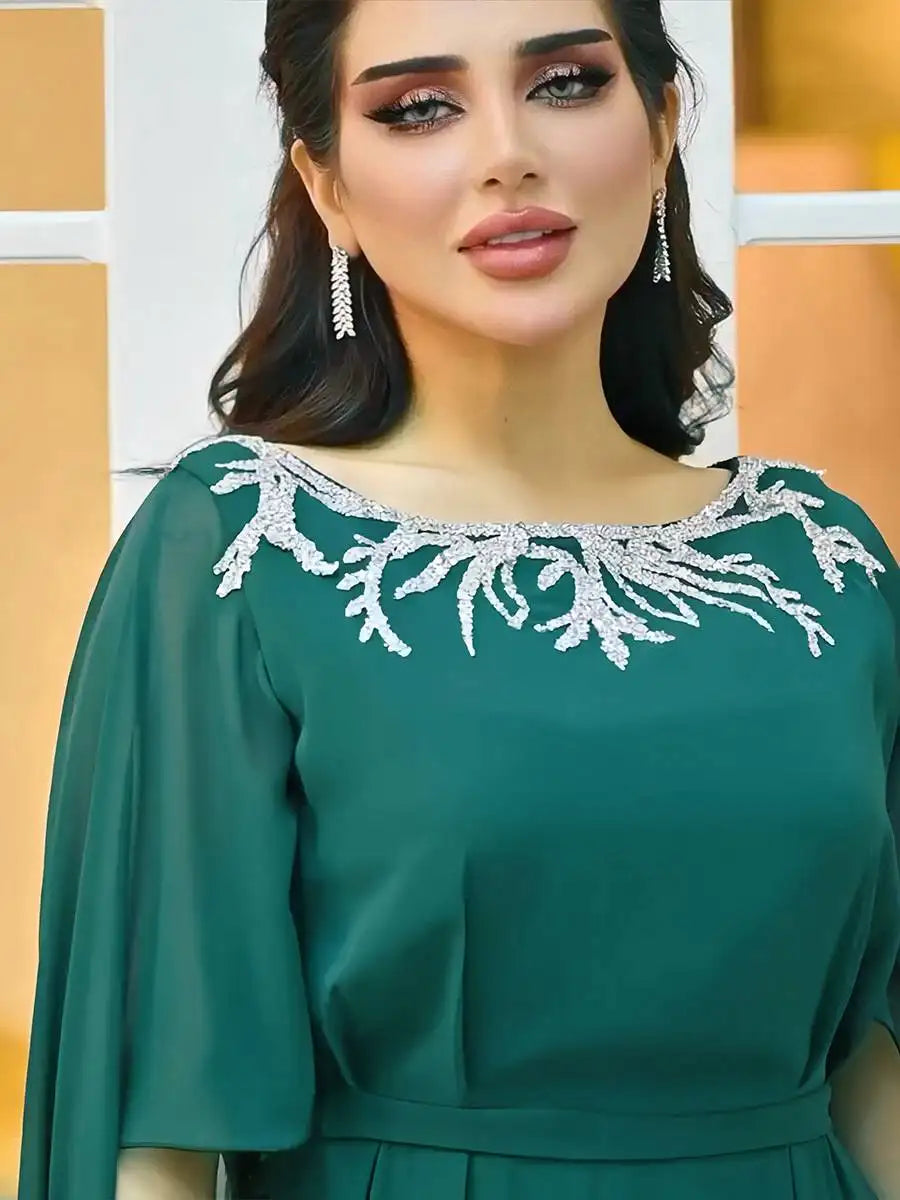 Elegant Eid Chiffon Dress for Muslim Women - Flowy Caftan Kaftan Dress for Special Occasions & Festivals | Perfect for Eid Celebrations, Weddings & Family Gatherings