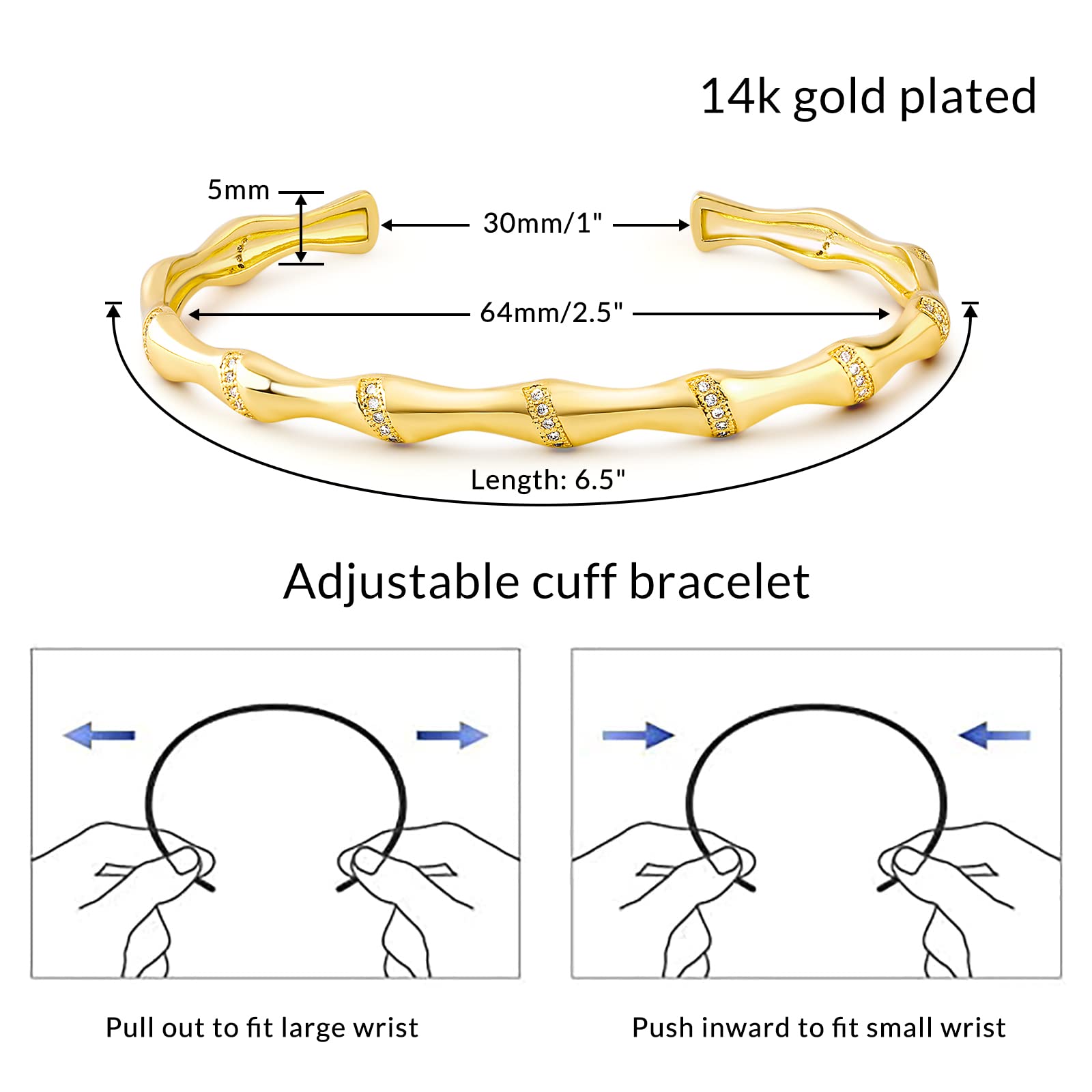 14K Gold Plated Adjustable Open Cuff Bracelet for Women - Hollow Butterfly Design with Cubic Zirconia - Elegant Fashion Jewelry Gift for Birthday, Anniversary & Special Occasions