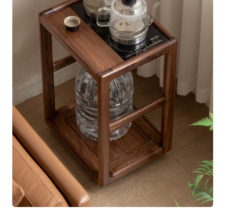 Premium Black Walnut Solid Wood Removable Side Table - Rustic End Table with Sturdy Metal Legs for Living Room, Bedroom, or Outdoor Patio Use