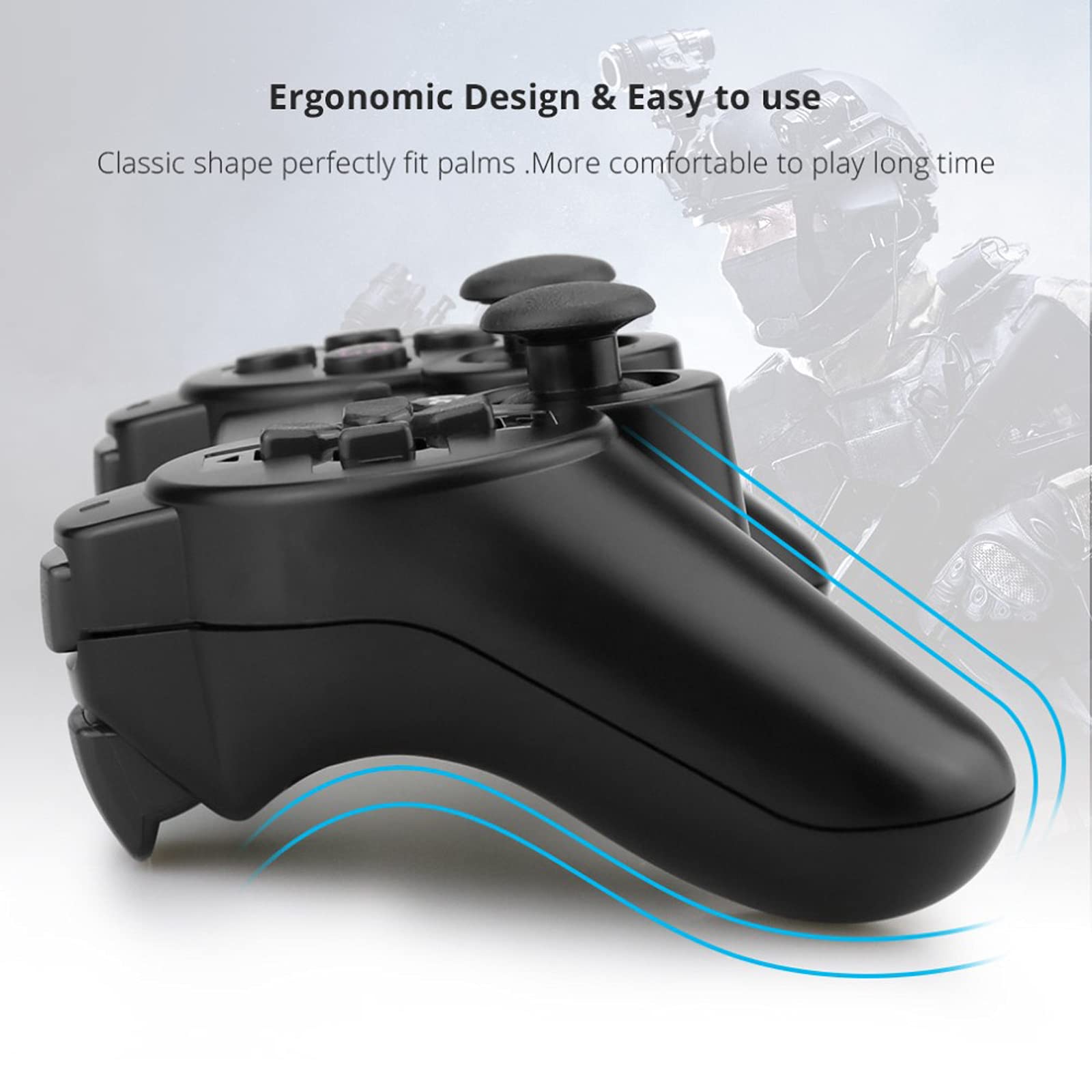 Hovlian Wireless PS3 Controller - Dual Vibration Gamepad Joystick for Playstation 3 with Charging Cable (2 Pack, Black) | Perfect for Multiplayer Gaming & Long Play Sessions