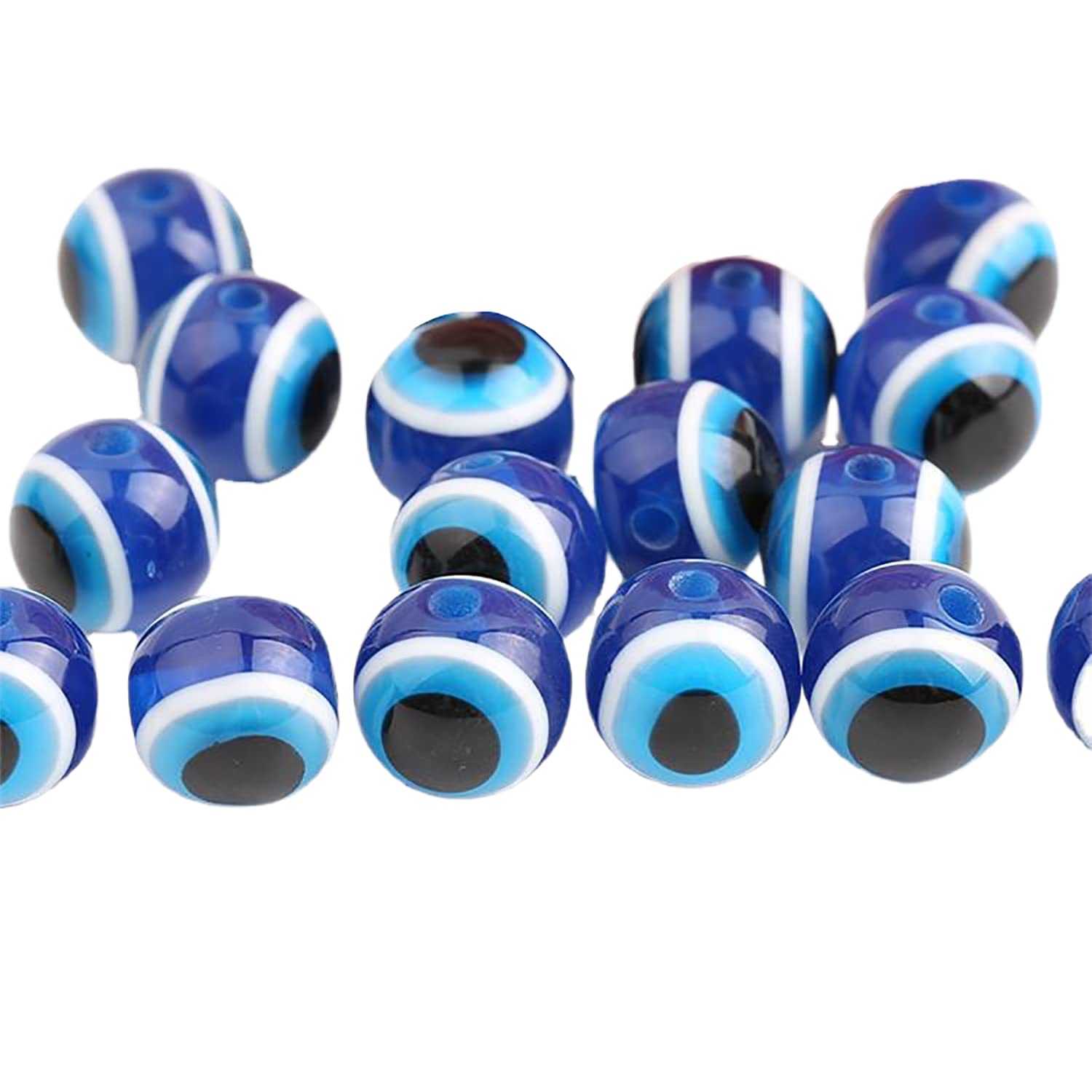 50 Pcs Evil Eye Beads - 10mm Flat Round Blue Eye Beads for Jewelry Making, Handmade Enamel Resin Charms for Bracelets & Necklaces - Protection Pendants for Boho, Hippie & Spiritual Jewelry DIY Projects
