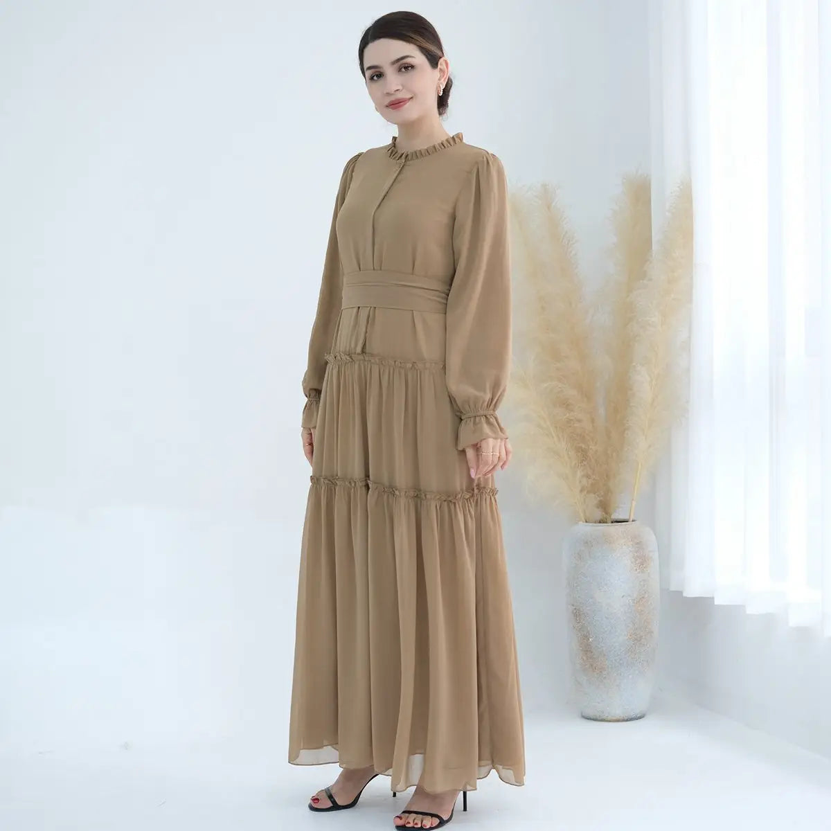 Elegant Muslim Women's Solid Color Chiffon Abaya Dress - Modest Islamic Prayer Dress for Mosque, Eid & Special Occasions