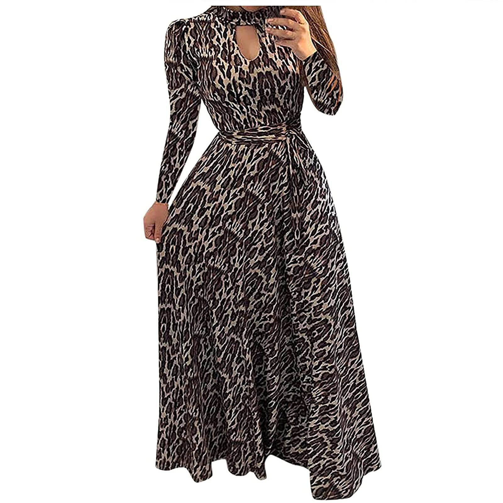 WINGERER Women's Maxi Dress - Floral Print Long Sleeve Wrap Waist Summer Dress for Women, Perfect for Beach Vacation, Date Night and Casual Outings