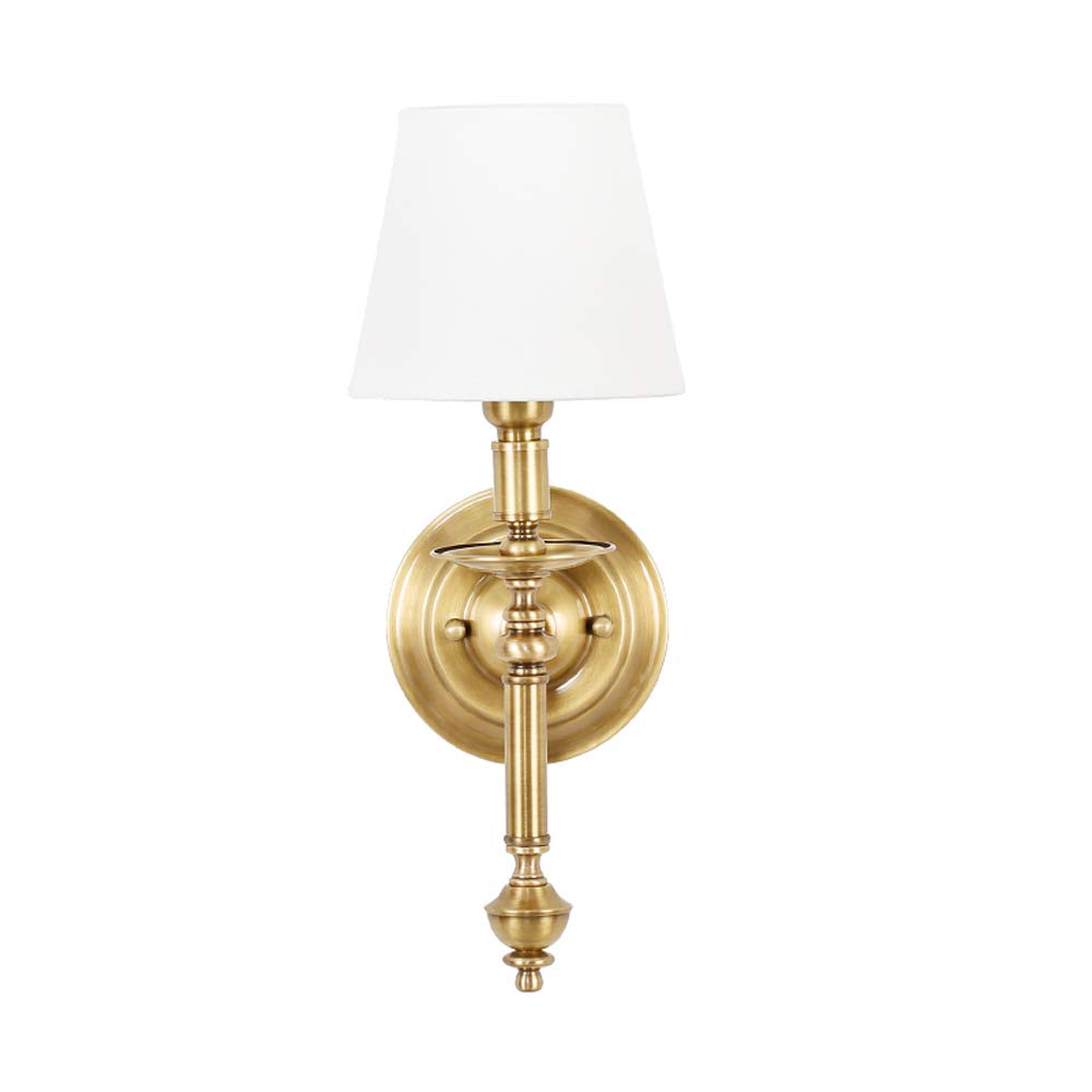 Ganeep American Brass Wall Light - Vintage Bedside Lamp with Linen Shade, E14 Bulb Base, Easy to Install for Bedroom, Living Room, Stairway & Hallway Decor | Dimmable Ambient Lighting for Cozy Home Atmosphere