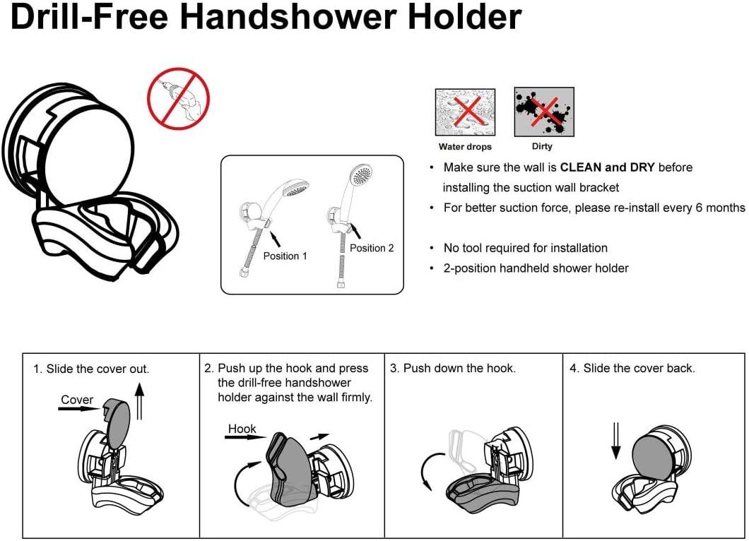 Dual Position No-Drill Vacuum Suction Handheld Shower Head Holder - Chrome Finish for Bathroom & Shower Convenience