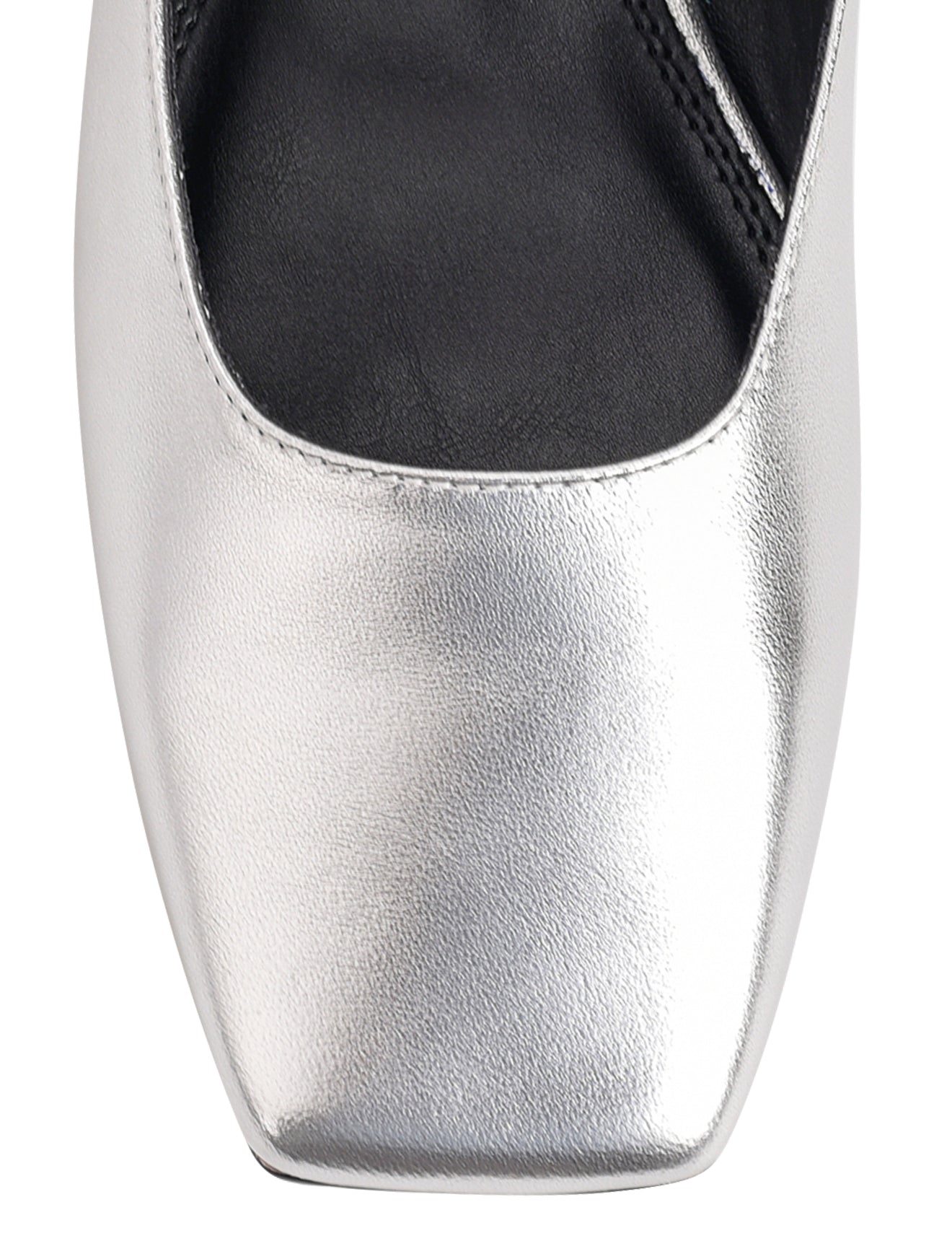 Xandria Women's Square Toe Ballet Flats - Silver Metallic Leather Shoes for Work, Office & Casual Wear