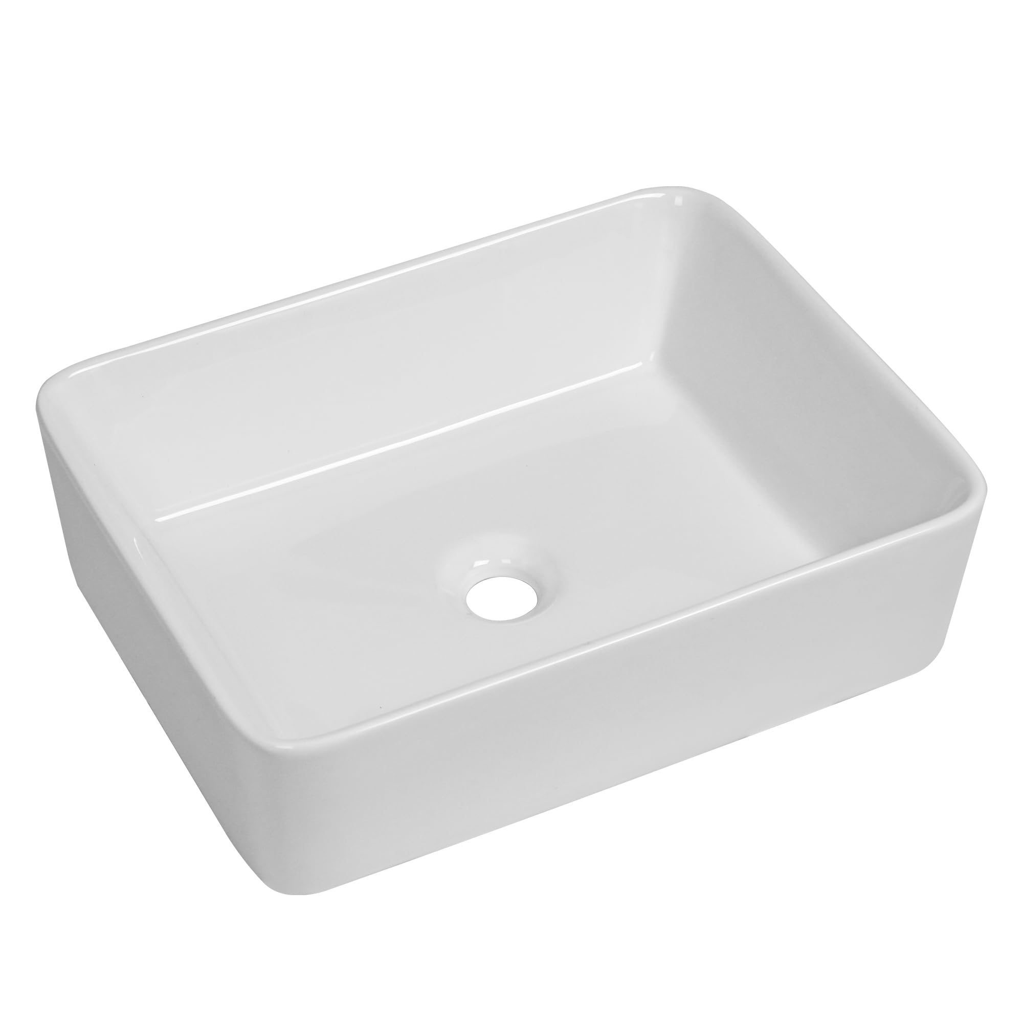 Logmey 19 Inch White Porcelain Bathroom Vessel Sink - Modern Rectangular Ceramic Countertop Basin (19x15 Inch) for Vanity, Powder Room & Master Bath | Above Counter Installation