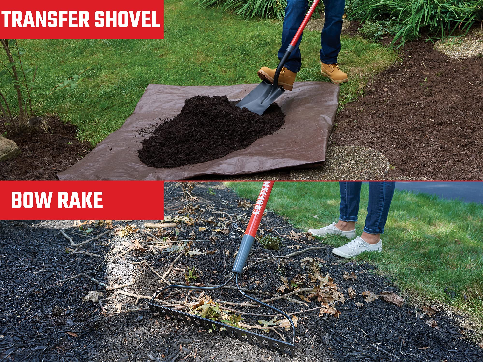 **CRAFTSMAN 2-Piece Garden Tool Set with Transfer Shovel & Bow Rake - Fiberglass Handles & Cushion Grips for Landscaping, Gardening, Yard Work - Perfect for Lawn Care, Planting & Outdoor Maintenance**