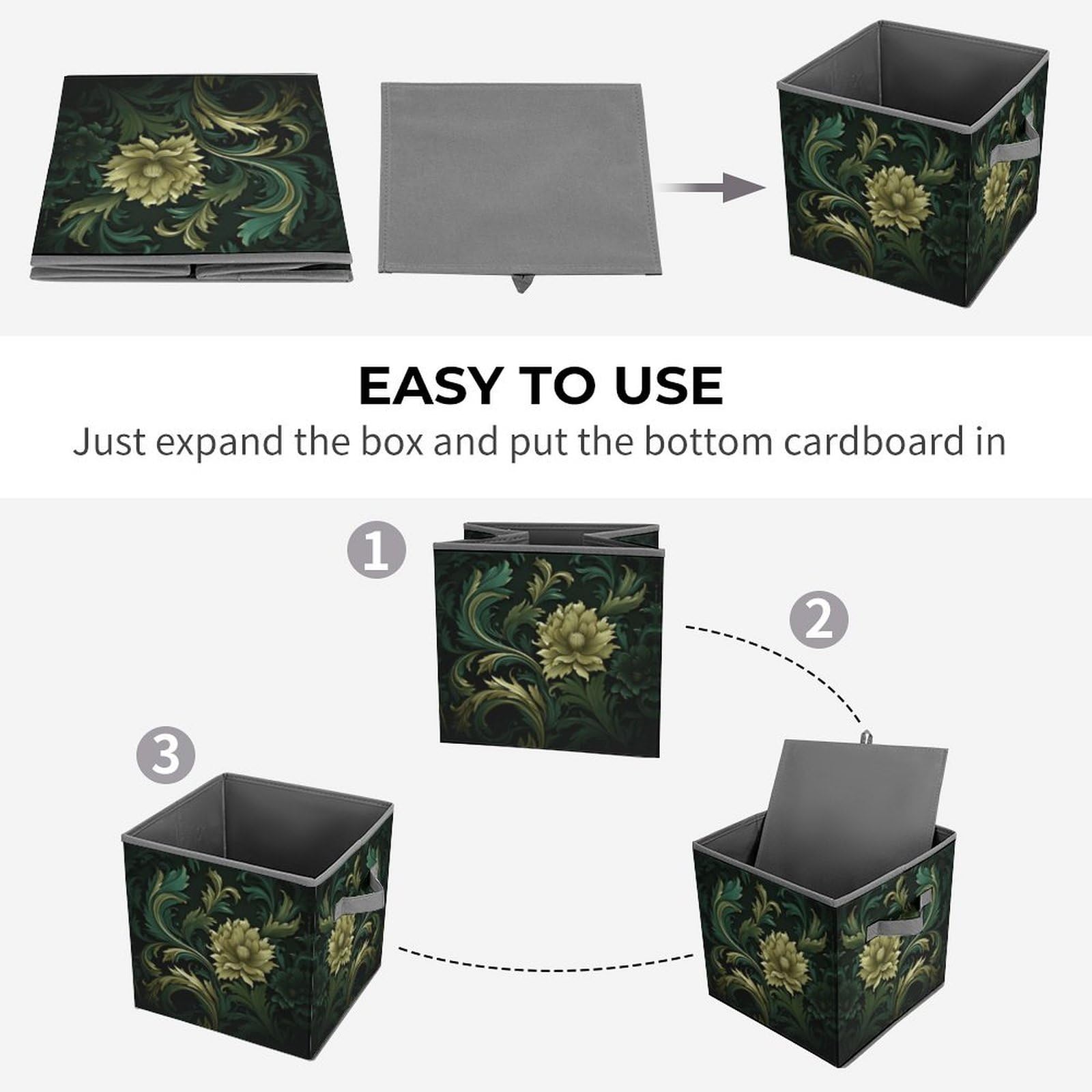 Foldable Storage Cubes with Handles - Dark Green & Green Fabric Closet Organizers for Shelves, Cabinets & Wardrobes | Perfect for Bedroom, Kids Room & Office Organization