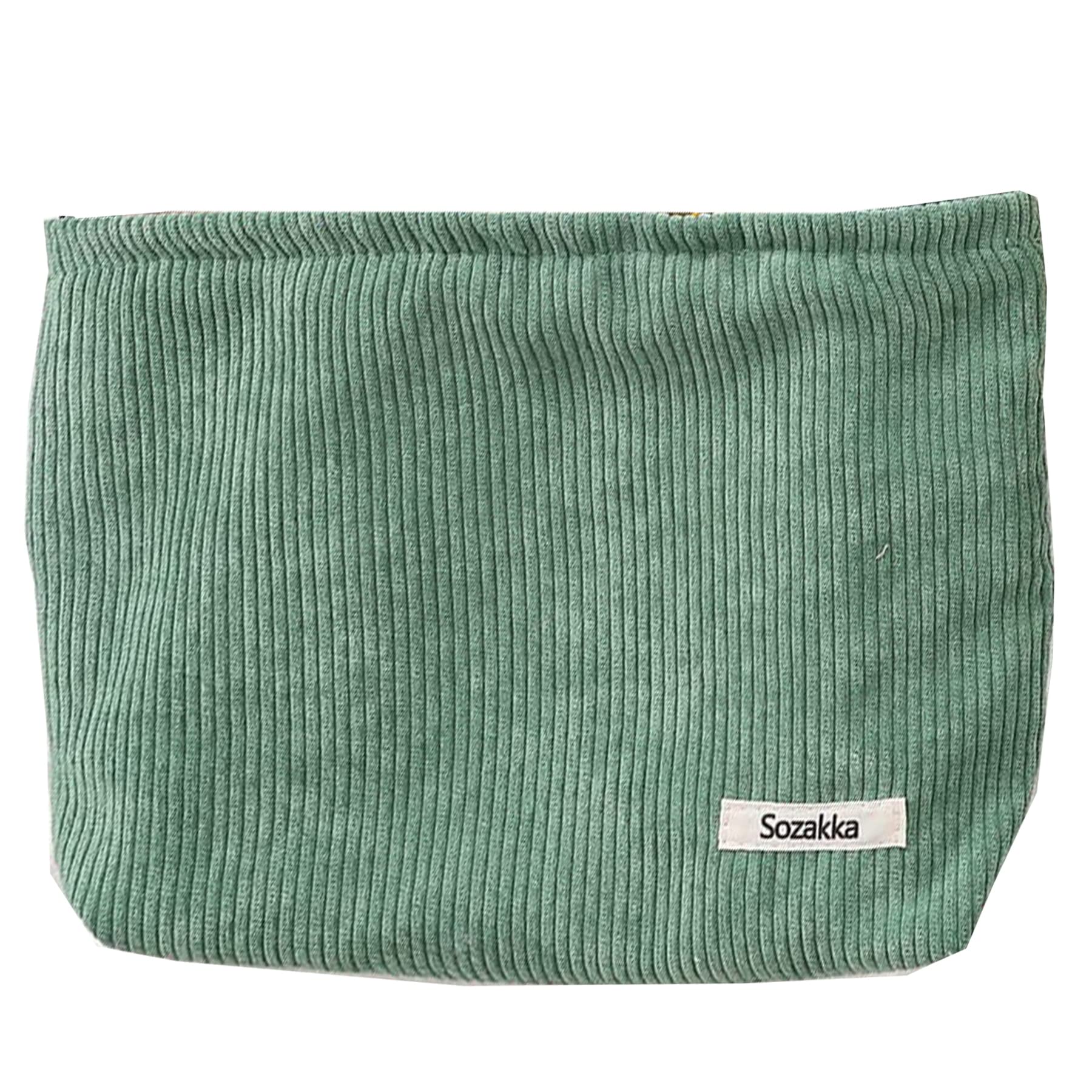 Velvet Makeup Bag for Women - Large Capacity Cosmetic Organizer, Travel Toiletry Bag with Canvas Exterior (Green) - Perfect for Travel, Daily Use & Gift Giving