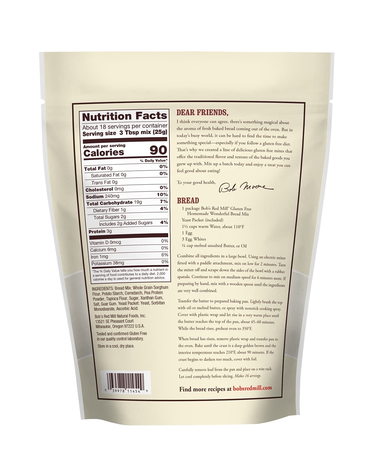 Bob's Red Mill Gluten Free Homemade Wonderful Bread Mix - 16oz (Pack of 4) | All-Purpose Baking Mix for Delicious Bread, Perfect for Sandwiches, Toast & Family Meals