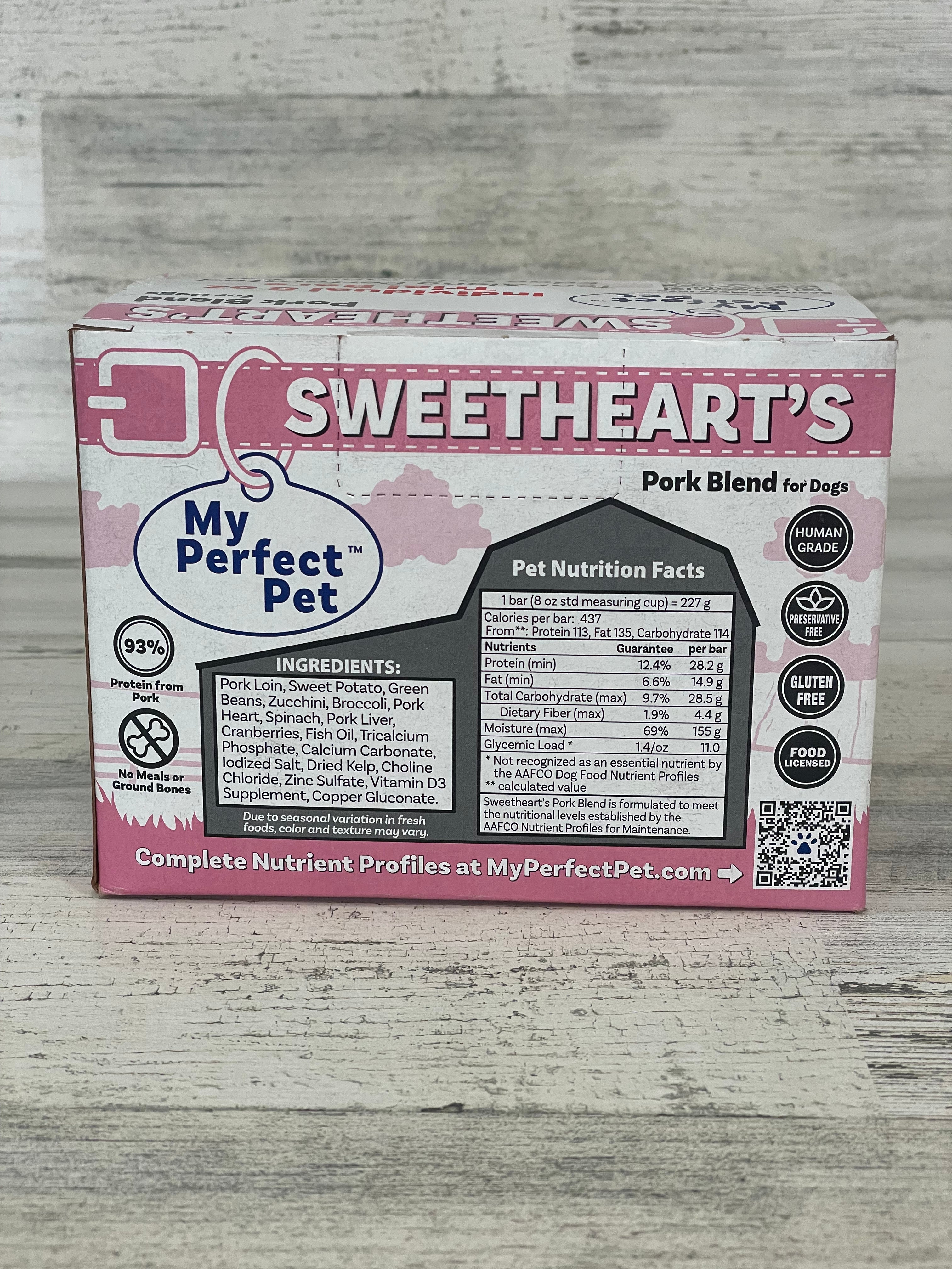 My Perfect Pet Sweetheart's Pork Frozen Cooked Dog Food - Premium Grain-Free Recipe for Small & Large Dogs - Perfect for Mealtime, Training Treats & Senior Dog Nutrition