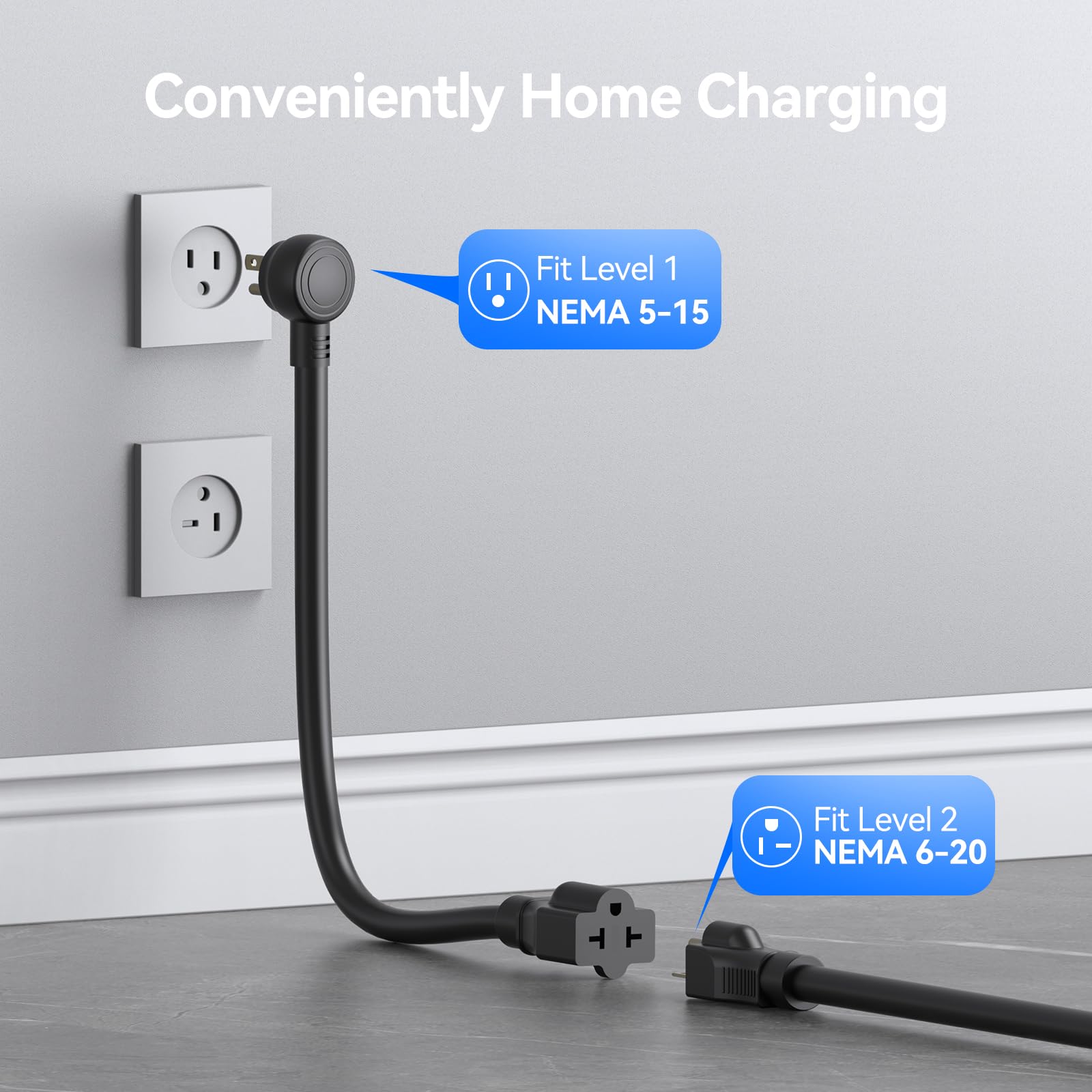 TECKNET Level 1 & 2 EV Charger - 16A Electric Vehicle Charging Station with 25FT Cable, NEMA 6-20 Plug & 5-15 Adapter, J1772 Connector for All EV Models - Perfect for Home, Office & Road Trip Charging
